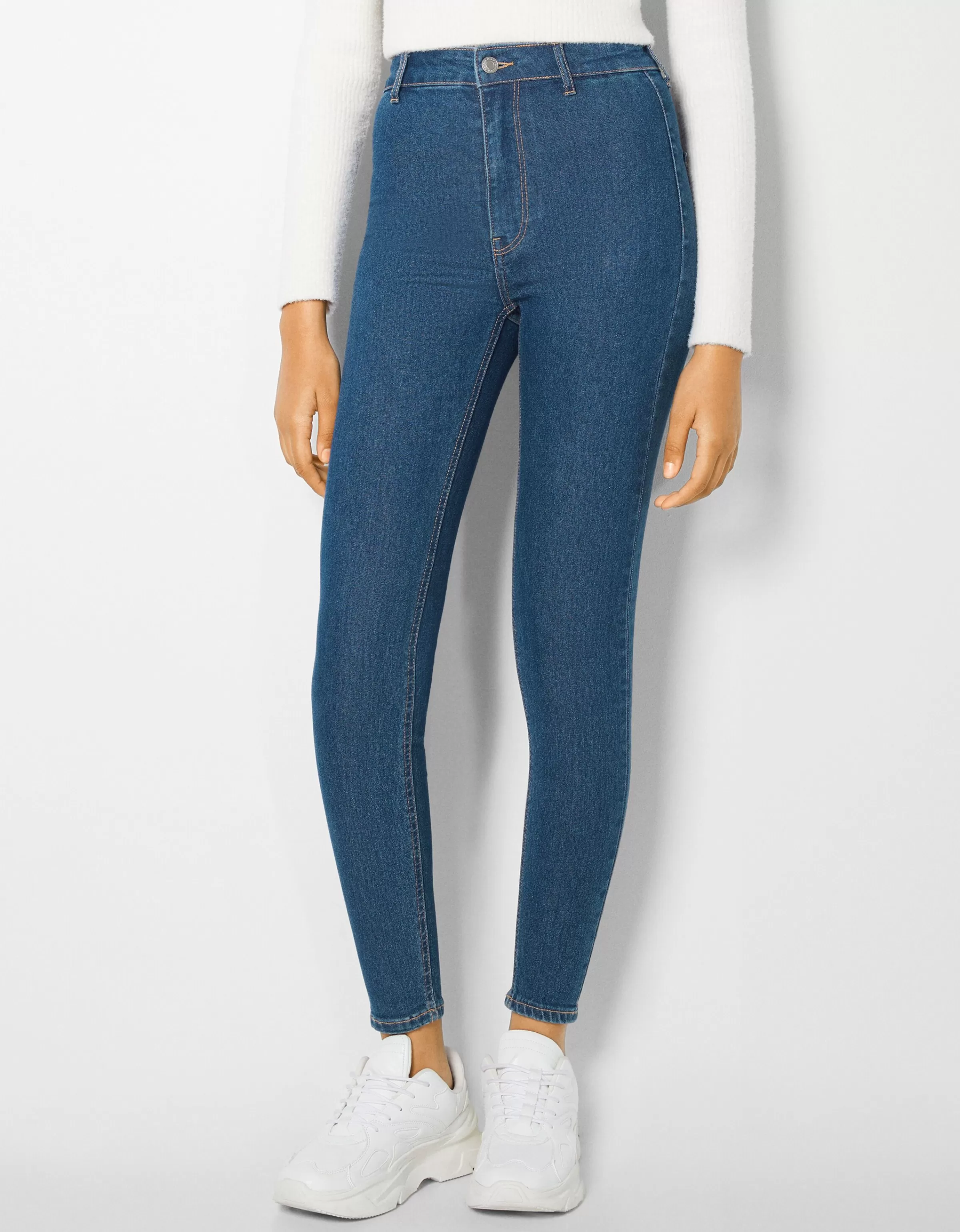 BERSHKA Jeans*Jean jegging taille très haute Bleu