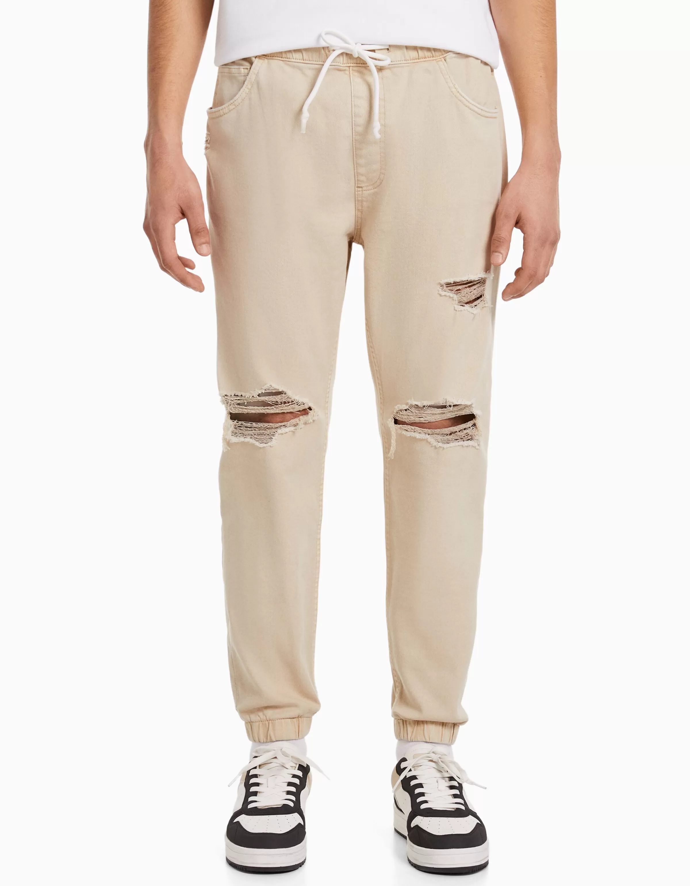 BERSHKA Jeans*Jean jogger coloré déchirures Blanc