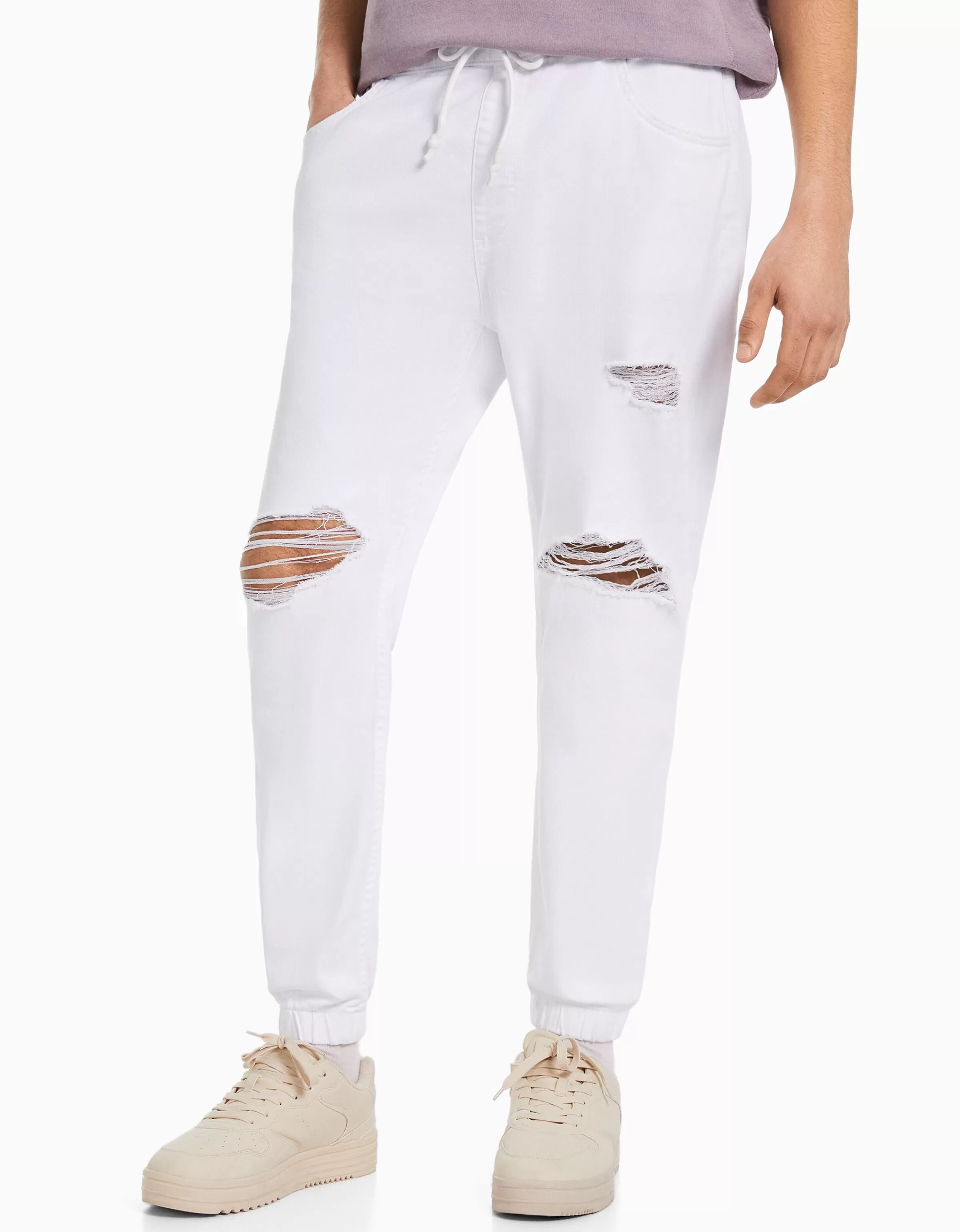 BERSHKA Jeans*Jean jogger coloré déchirures Blanc