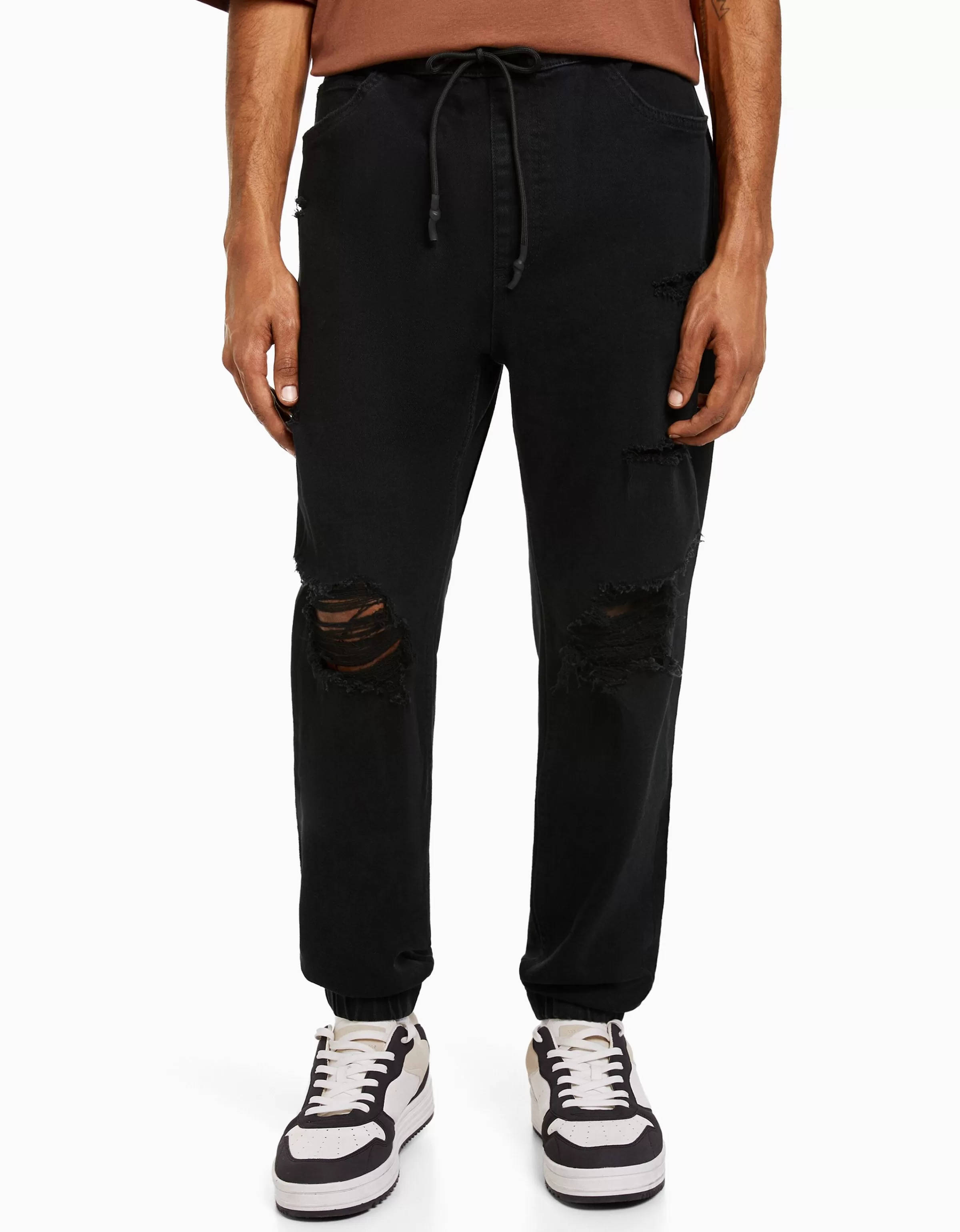 BERSHKA Jeans*Jean jogger déchiré Bleu