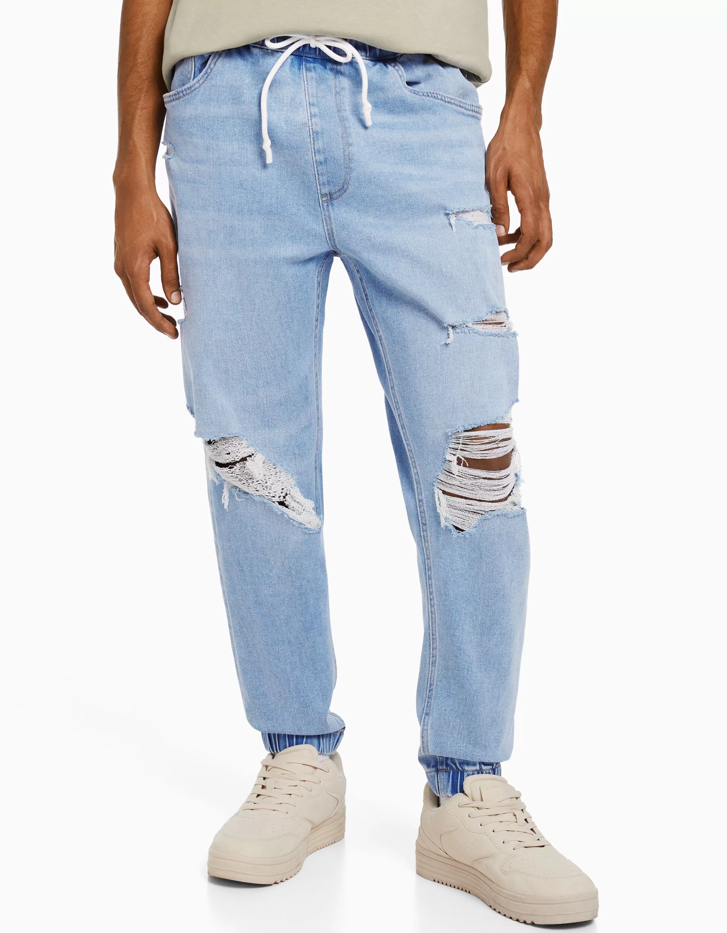 BERSHKA Jeans*Jean jogger déchiré Bleu