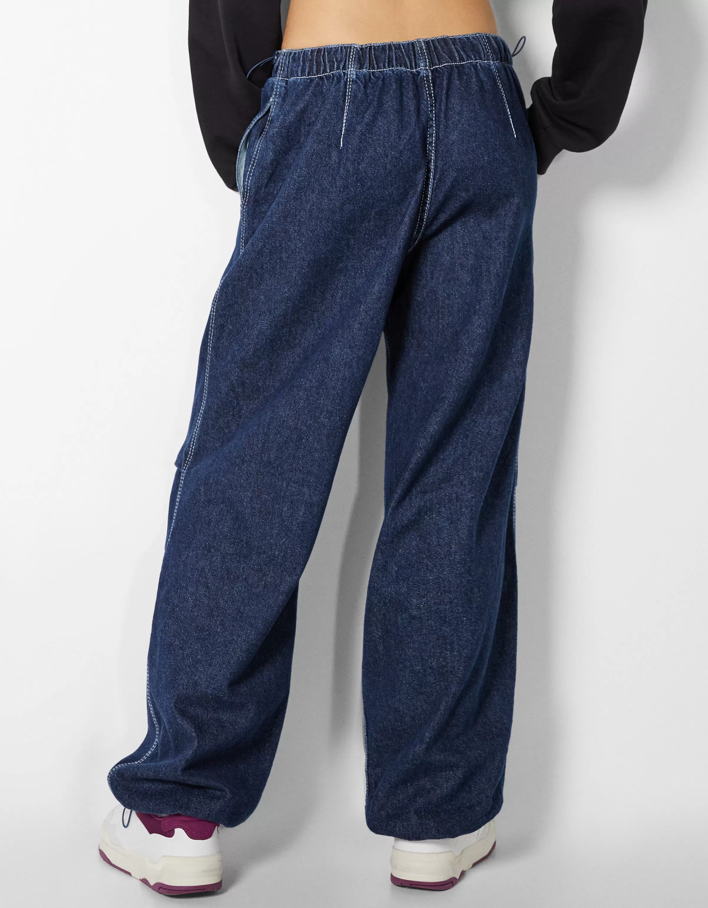 BERSHKA Jeans*Jean jogger parachute Bleu lavé