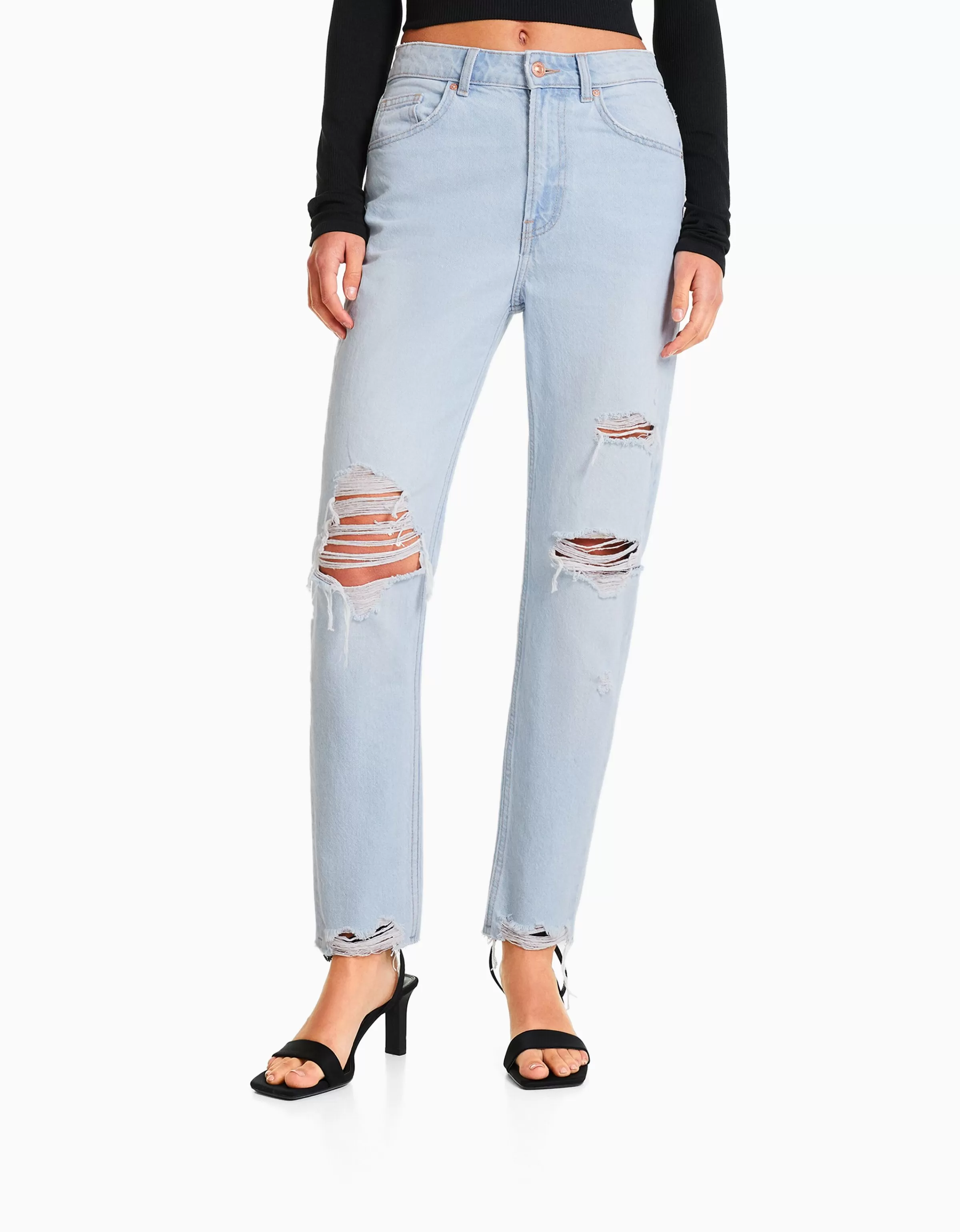 BERSHKA Jeans*Jean mom déchiré Bleu