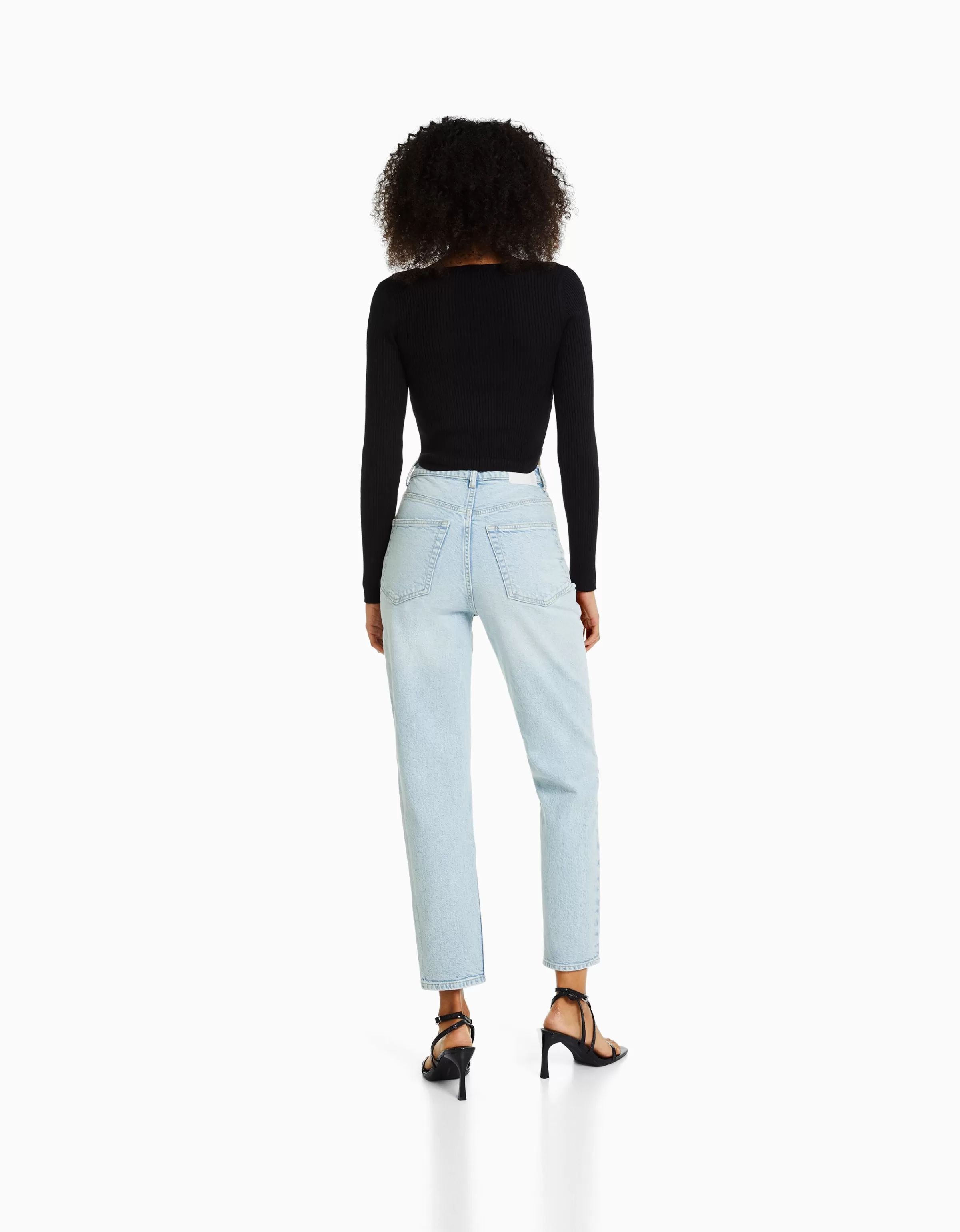 BERSHKA Jeans*Jean mom slim décontracté Bleu lavé