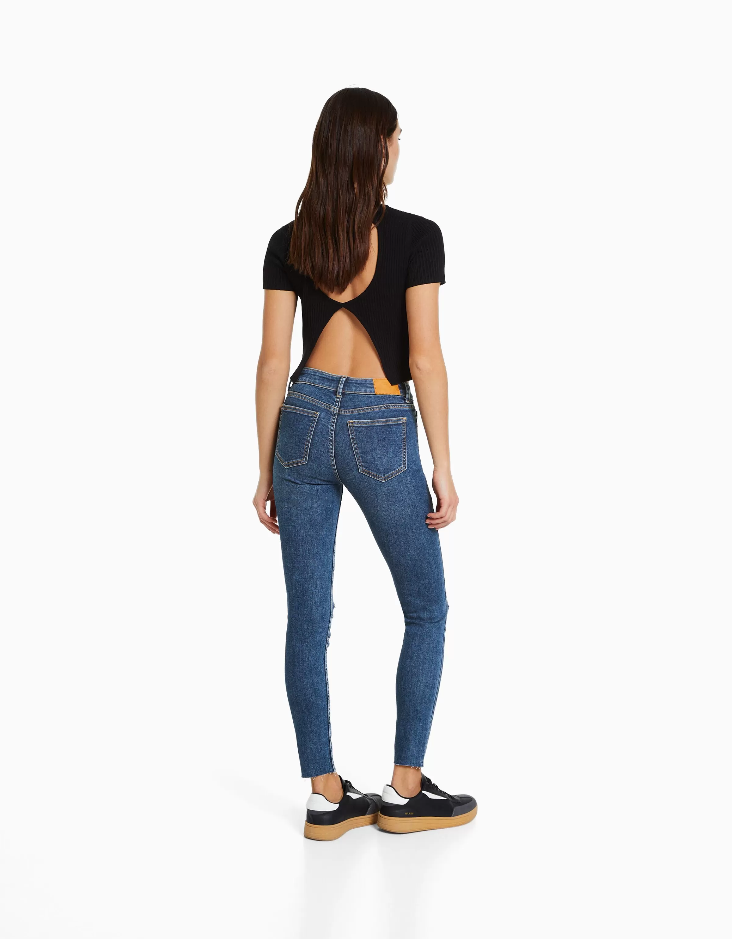 BERSHKA Jeans*Jean skinny taille basse vintage Bleu