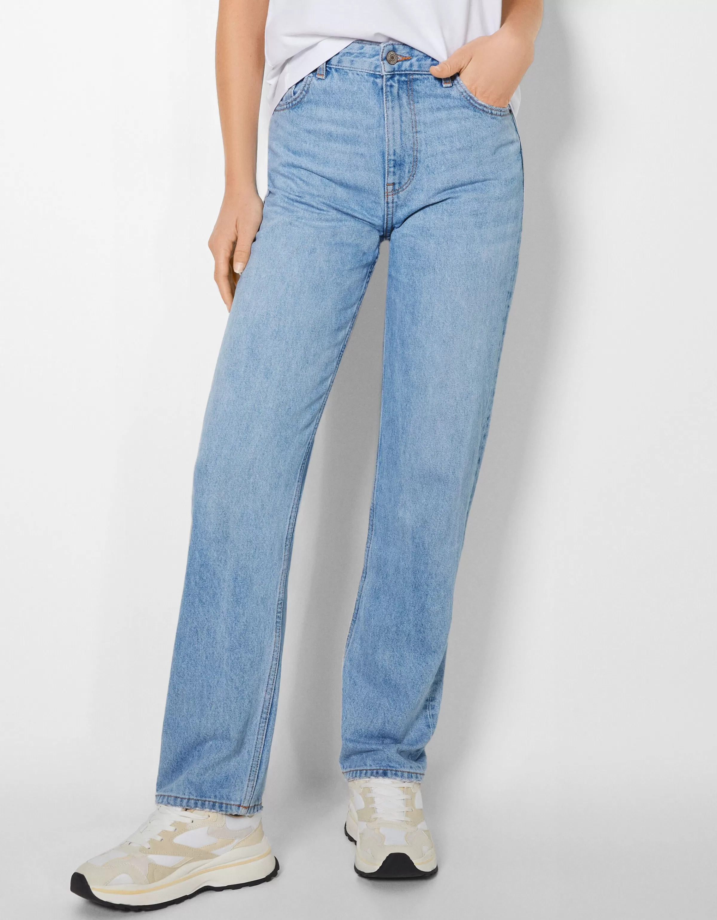 BERSHKA Jeans*Jean straight Bleu lavé