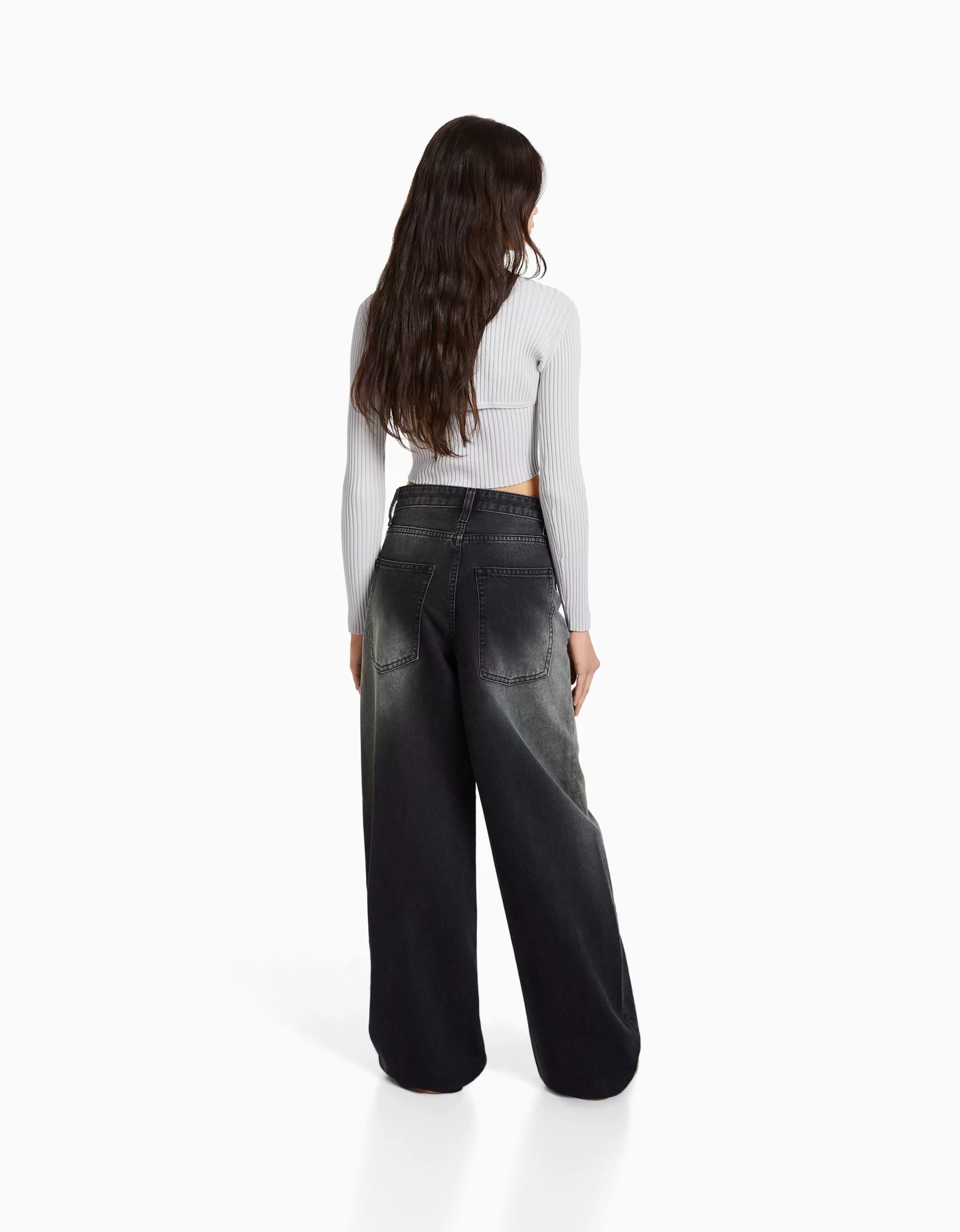 BERSHKA Vêtements*Jean super baggy effet usé Noir