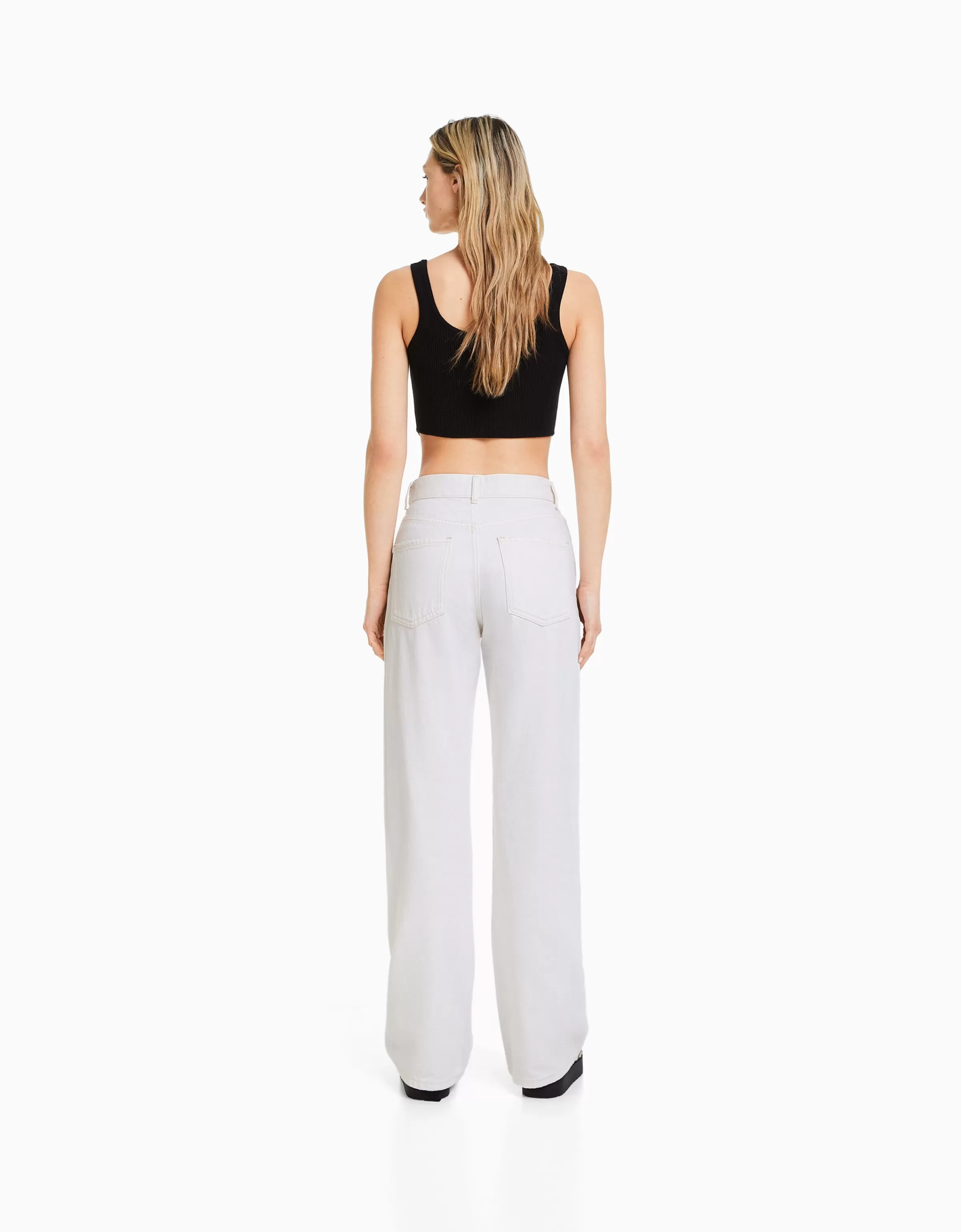 BERSHKA Vêtements*Jeans 90's wide leg Blanc cassé