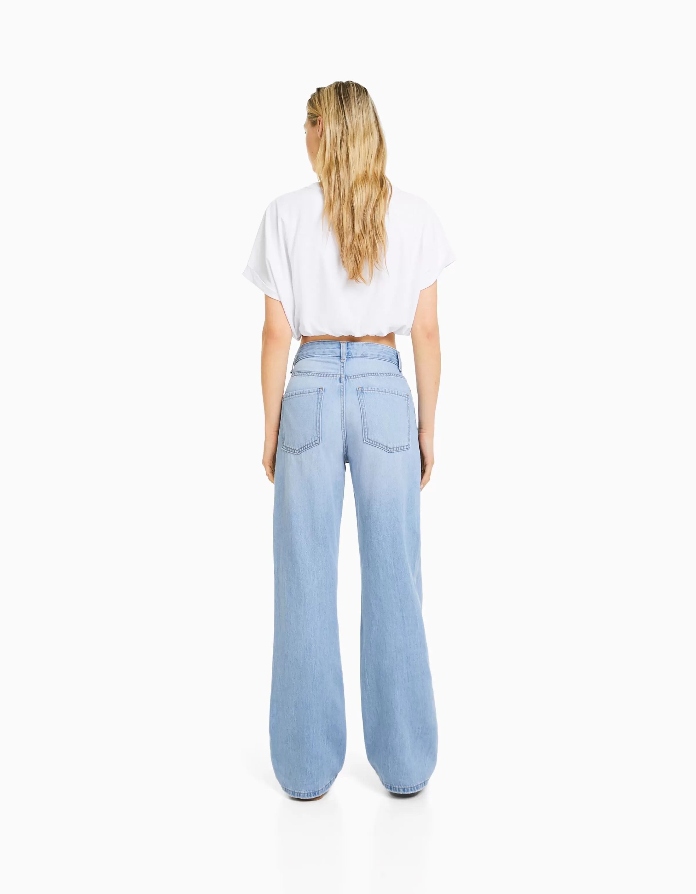 BERSHKA Vêtements*Jeans 90's wide leg Blanc cassé