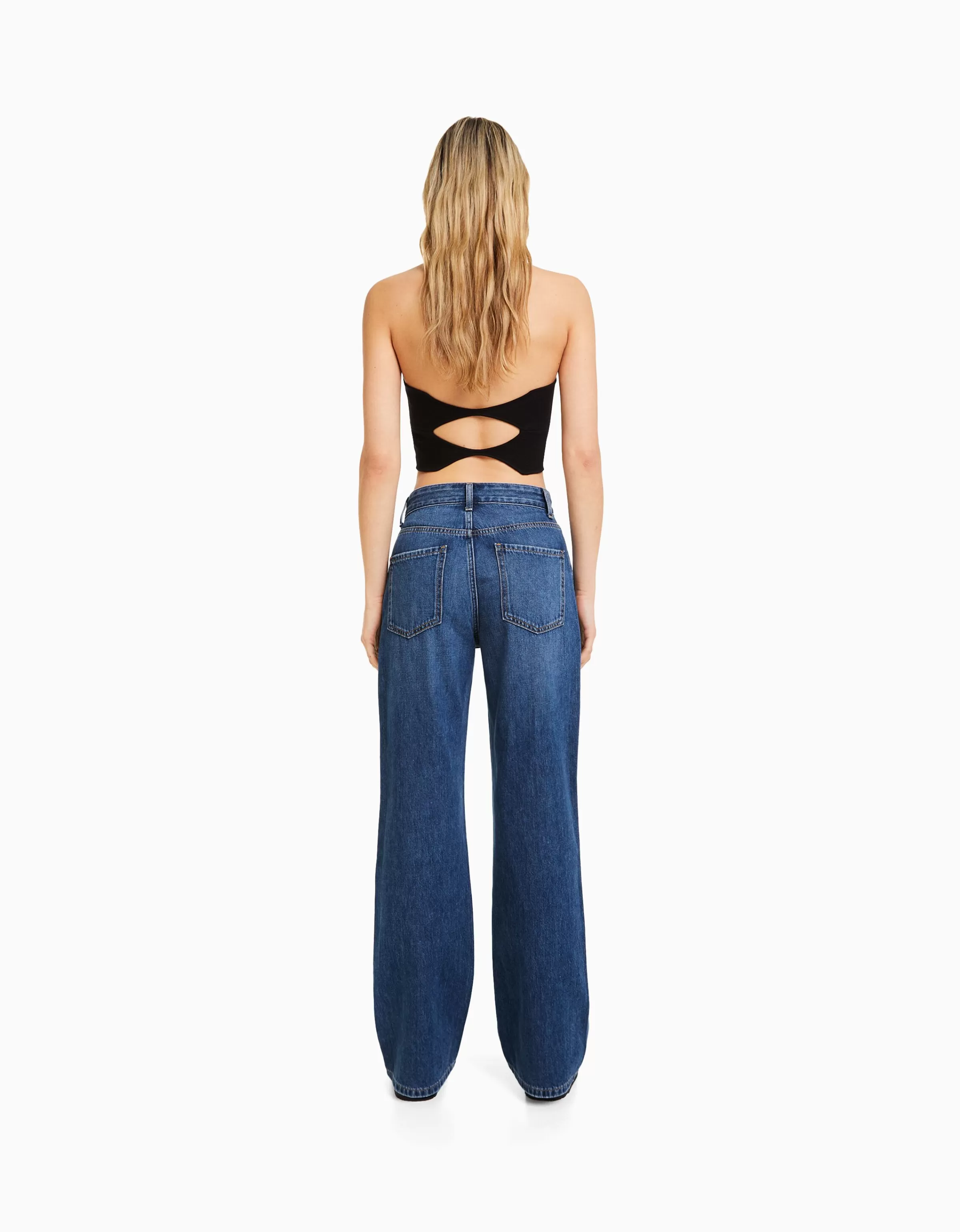 BERSHKA Vêtements*Jeans 90's wide leg Blanc cassé