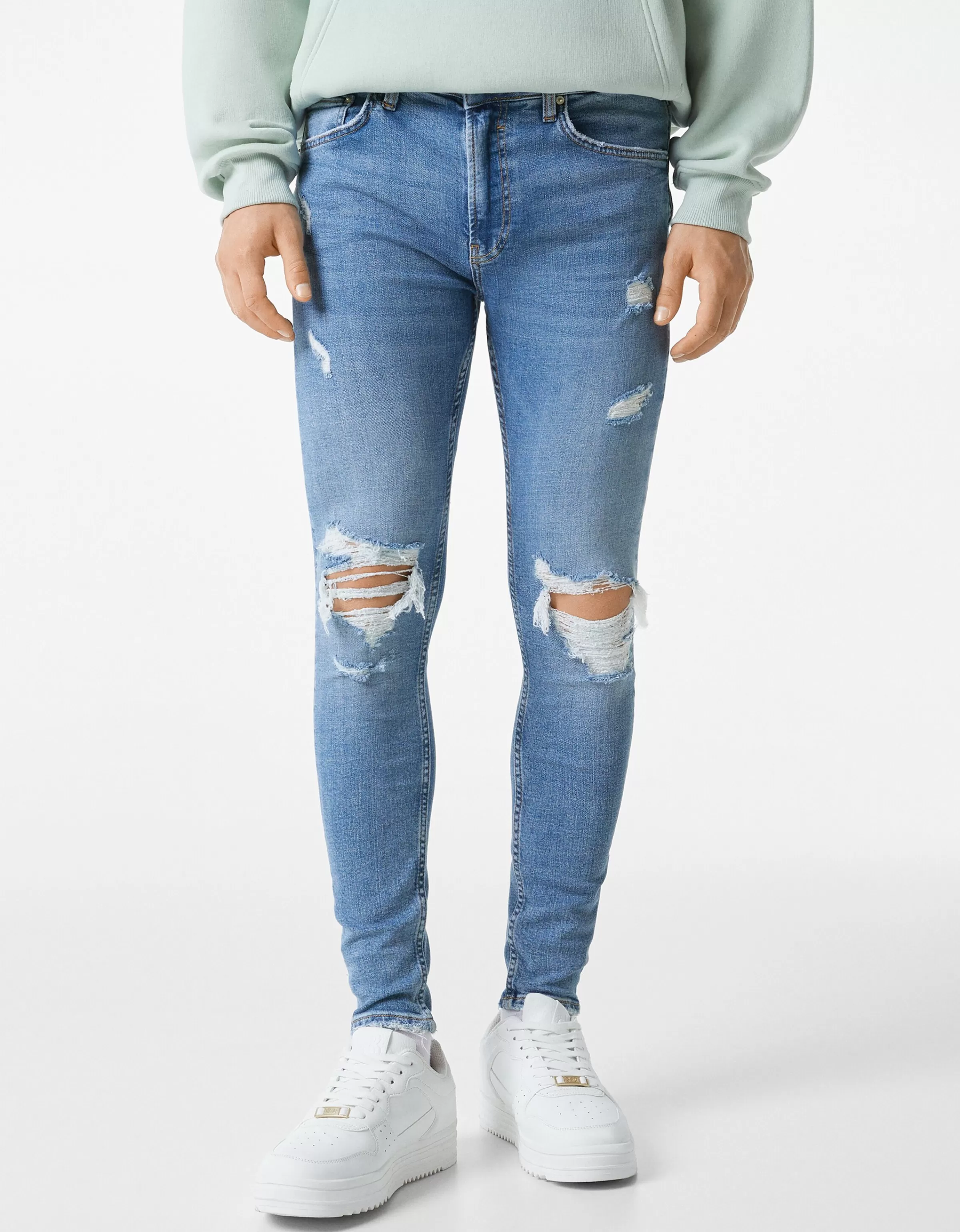 BERSHKA Pantalons et jeans*Jeans super skinny déchirés Bleu lavé