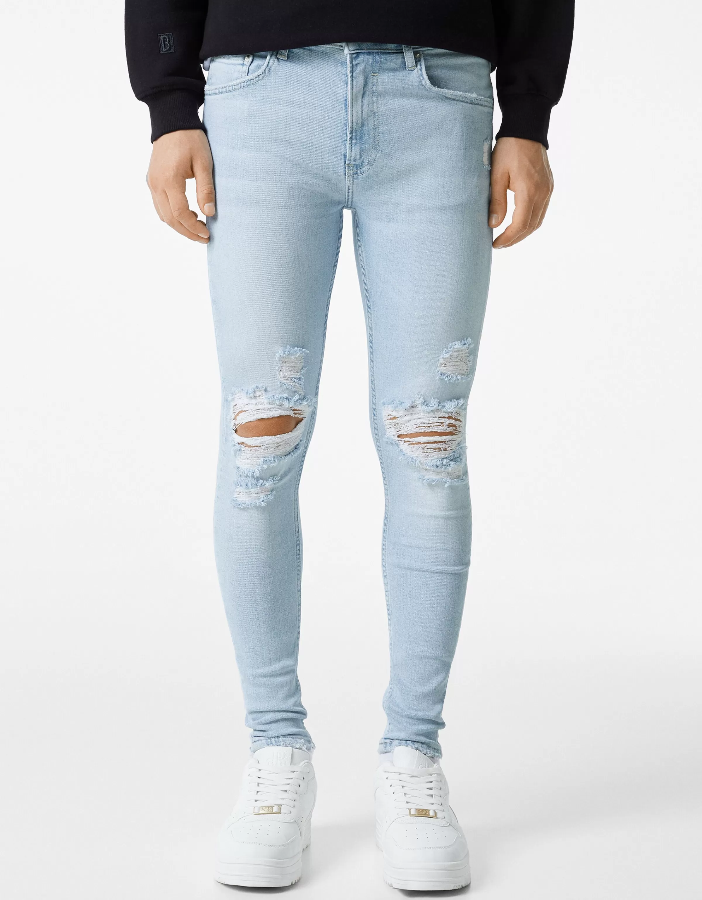 BERSHKA Pantalons et jeans*Jeans super skinny déchirés Bleu lavé