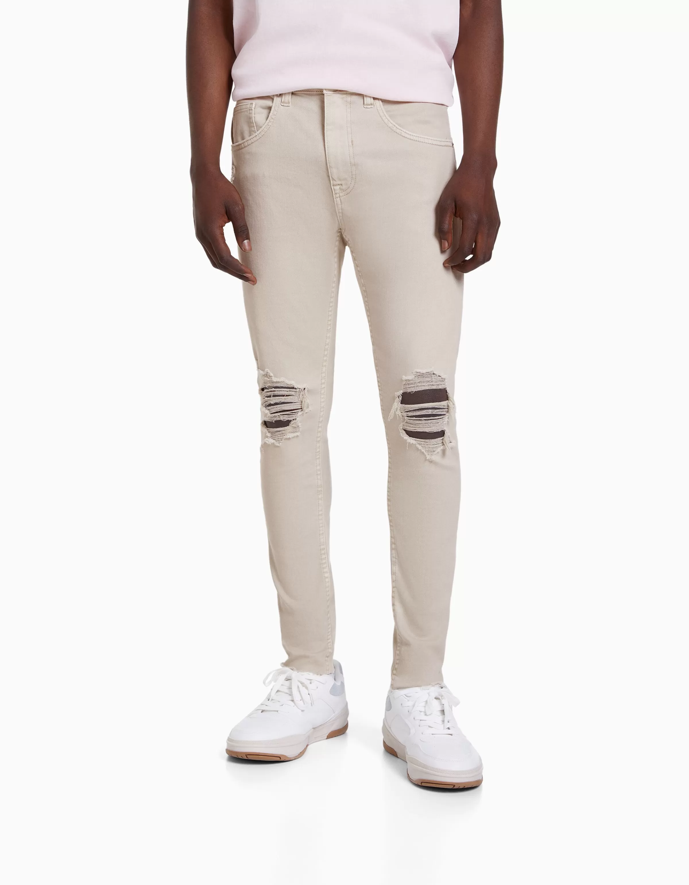 BERSHKA Jeans*Jeans super skinny déchirés Blanc