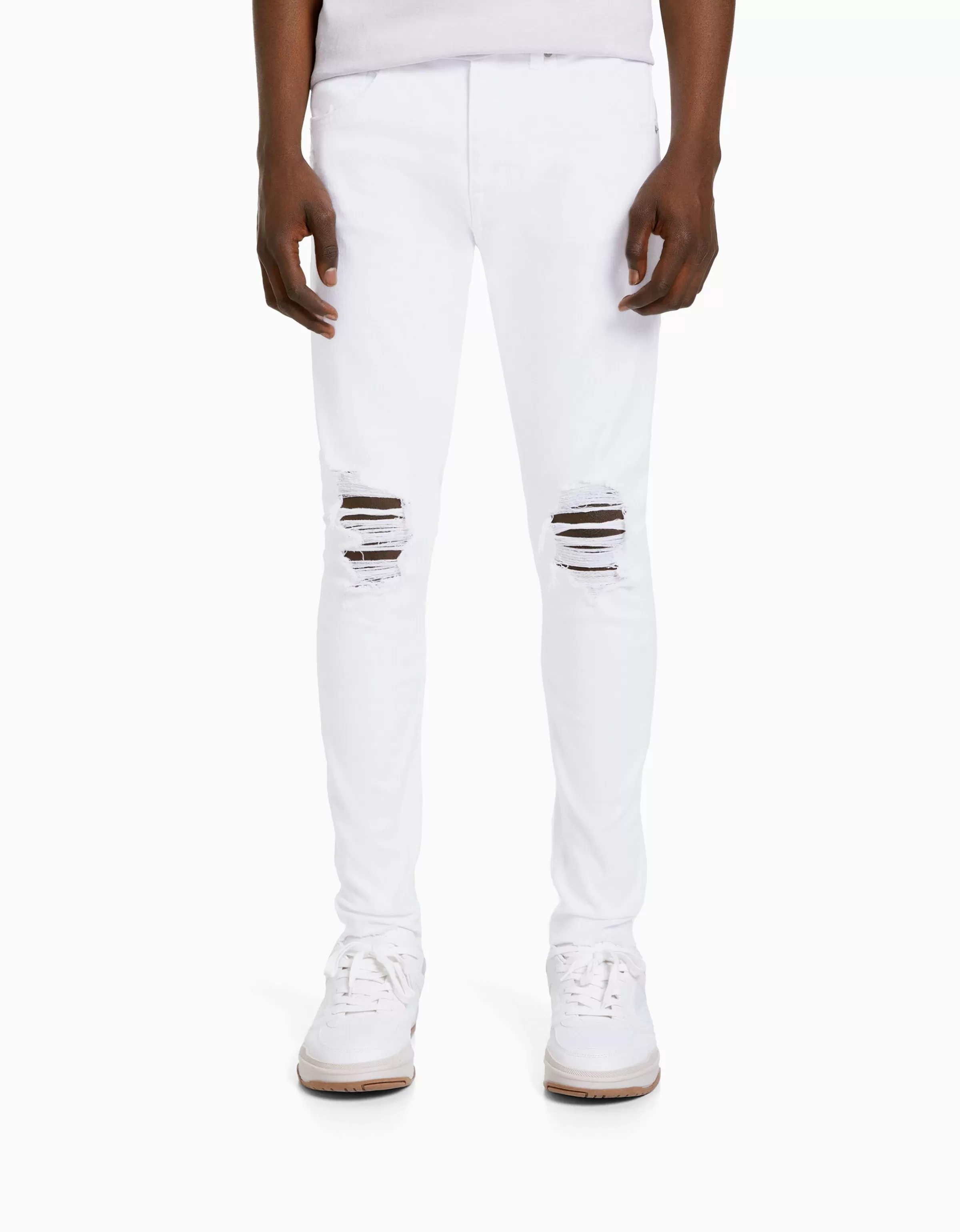 BERSHKA Jeans*Jeans super skinny déchirés Blanc