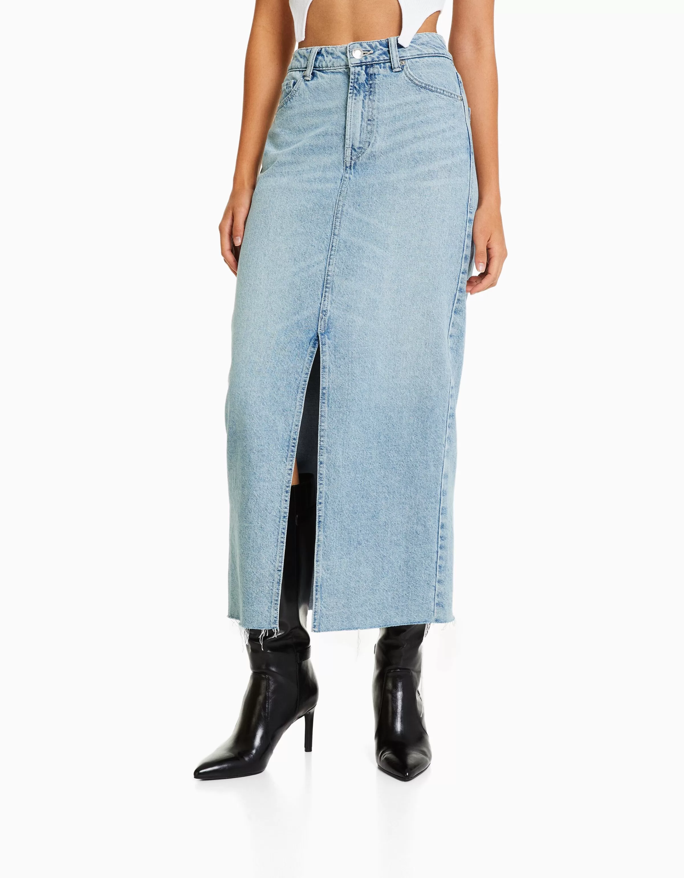 BERSHKA Vêtements*Jupe longue denim Bleu lavé