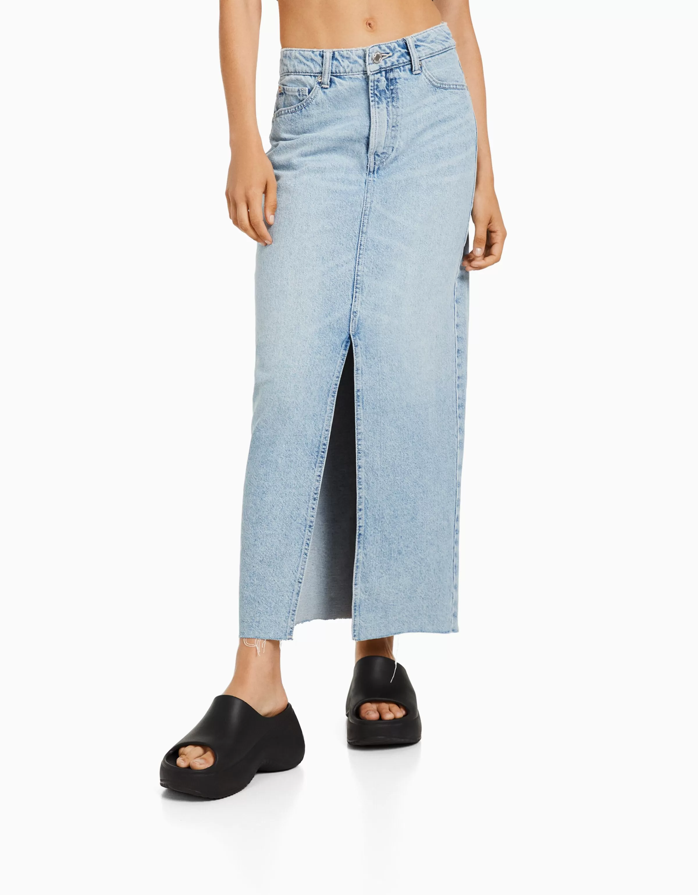 BERSHKA Vêtements*Jupe longue denim Bleu lavé