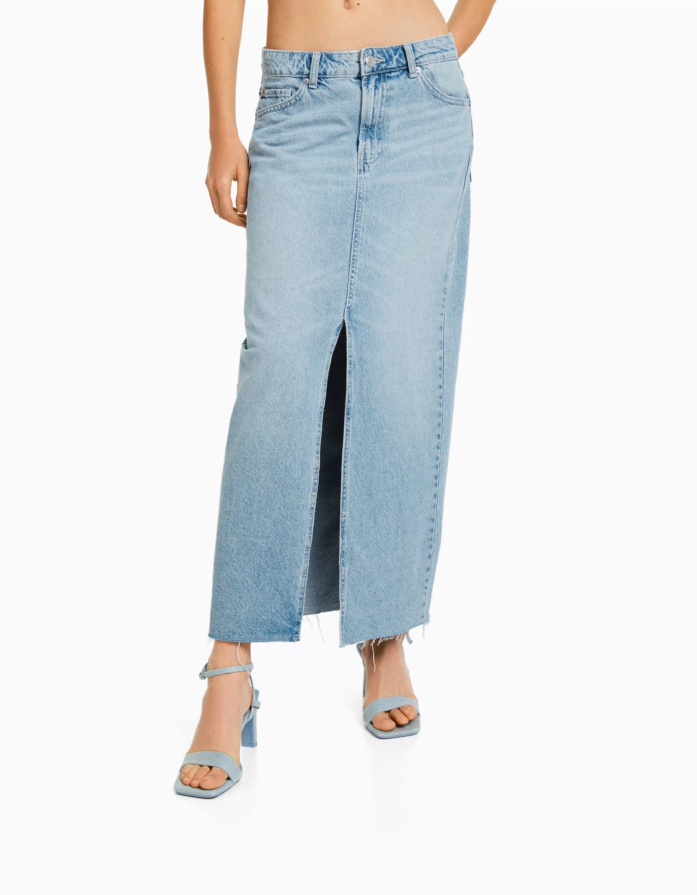 BERSHKA Vêtements*Jupe longue denim Bleu lavé