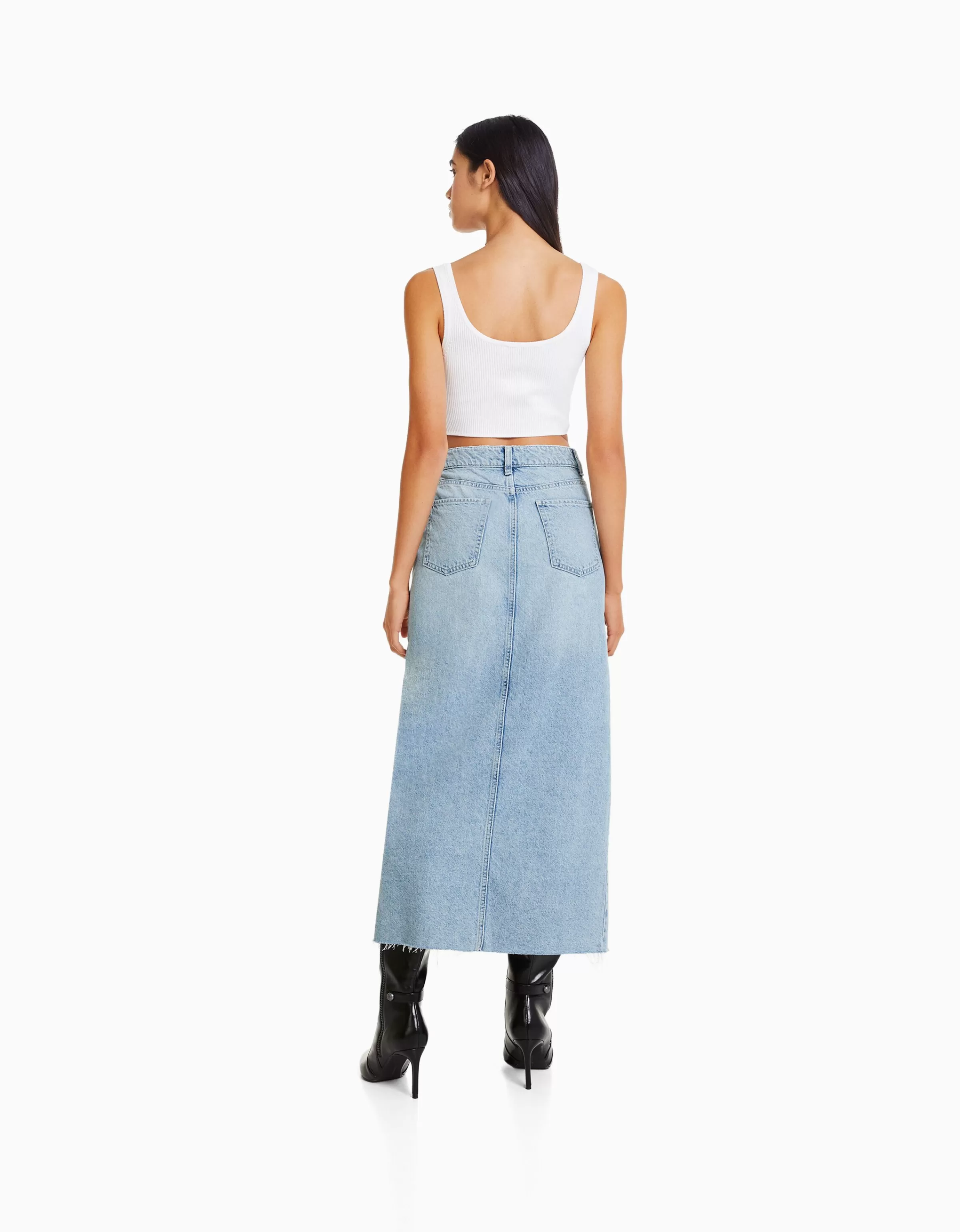 BERSHKA Vêtements*Jupe longue denim Bleu lavé