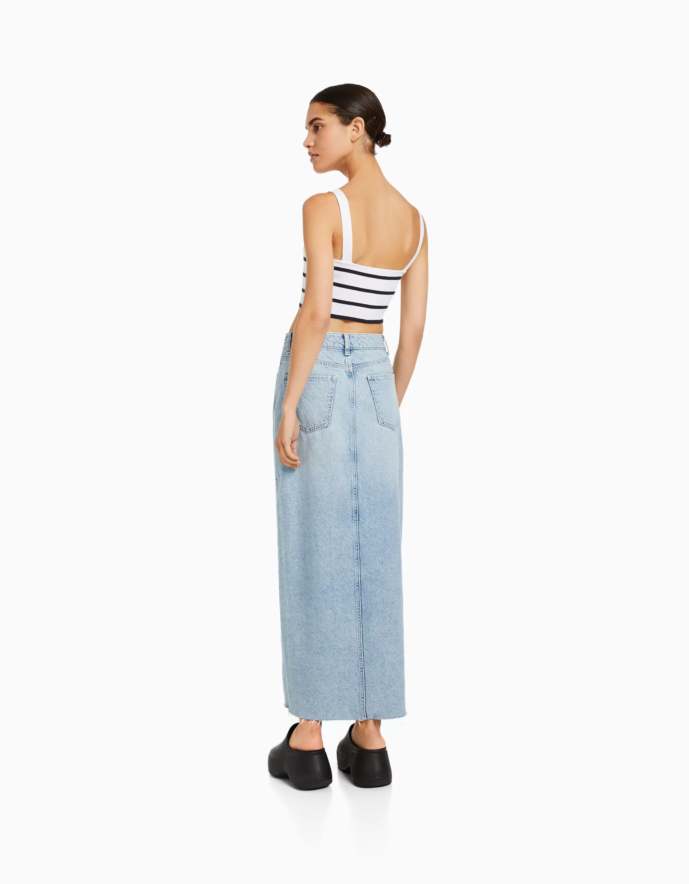 BERSHKA Vêtements*Jupe longue denim Bleu lavé