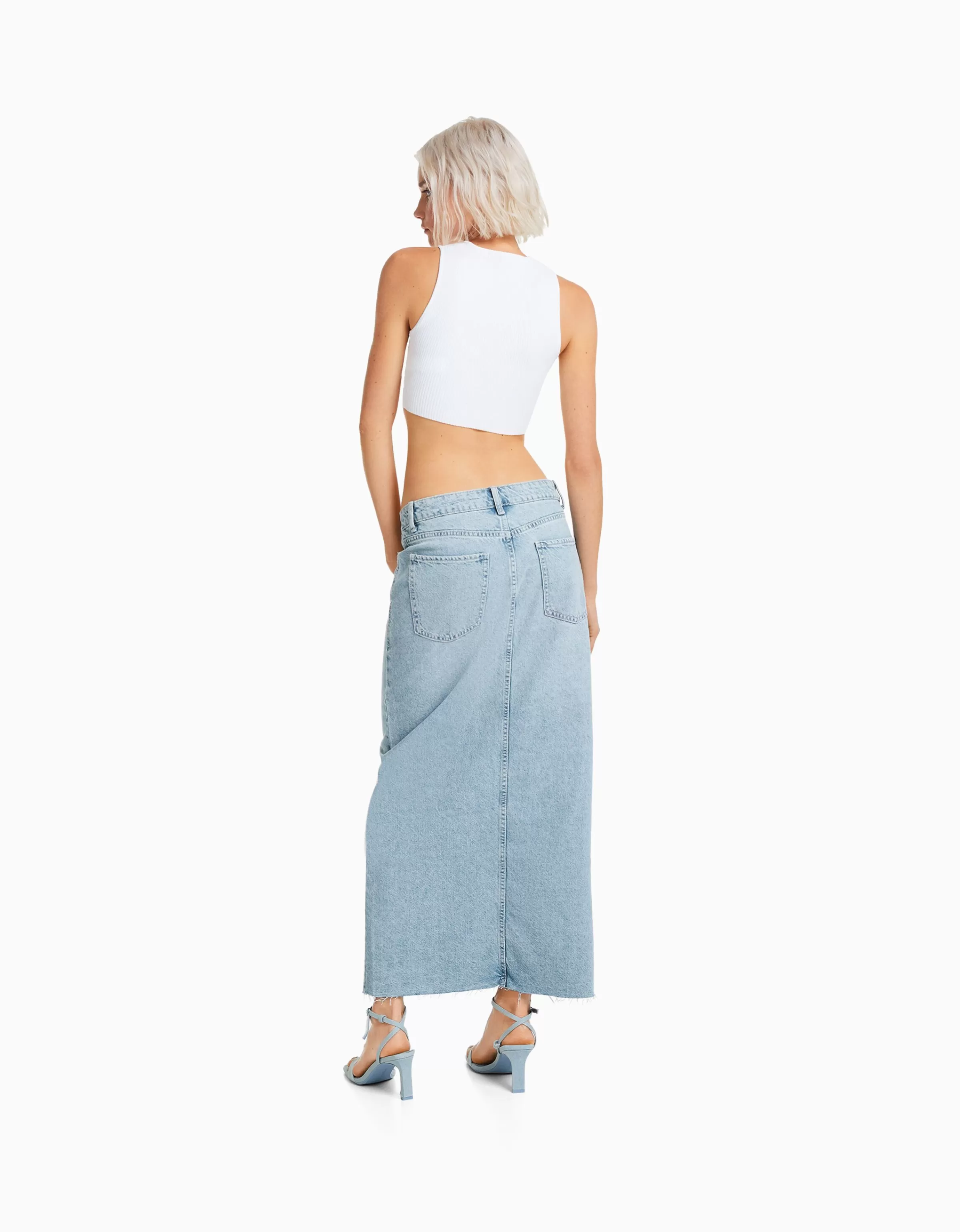 BERSHKA Vêtements*Jupe longue denim Bleu lavé