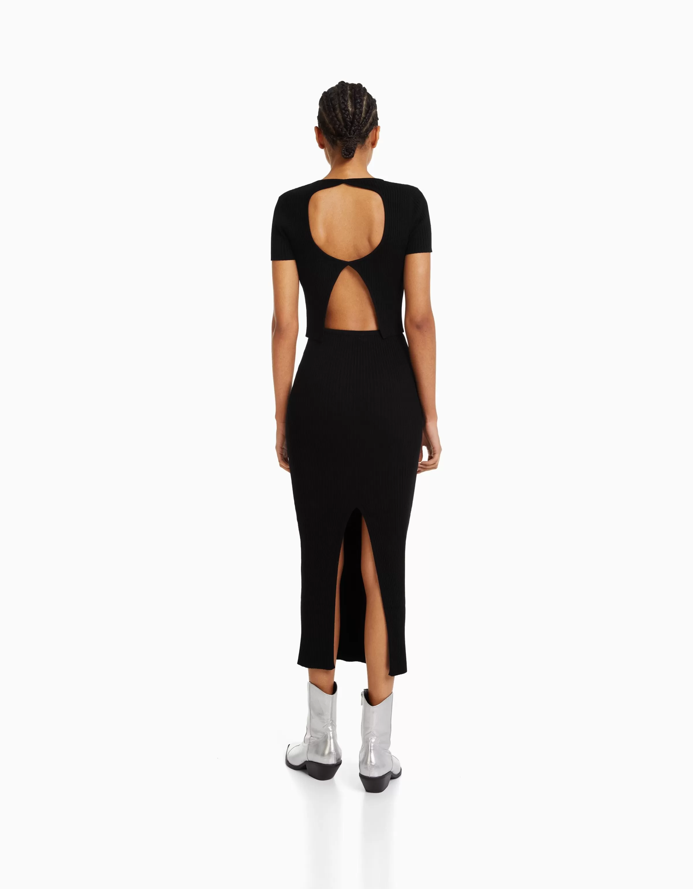 BERSHKA Jupes*Jupe midi maille bord-côte Noir