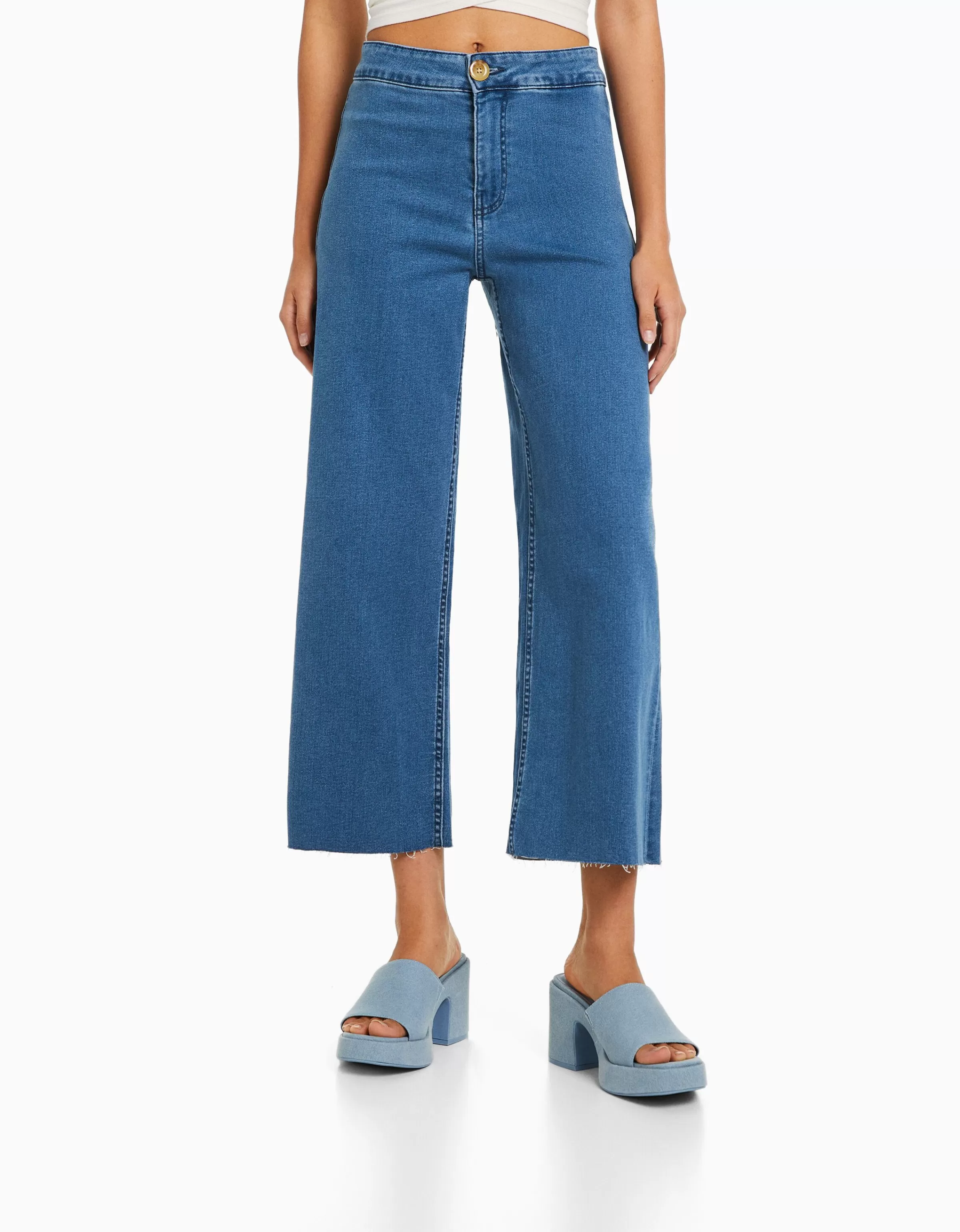 BERSHKA Jeans*Jupe-culotte jean Bleu