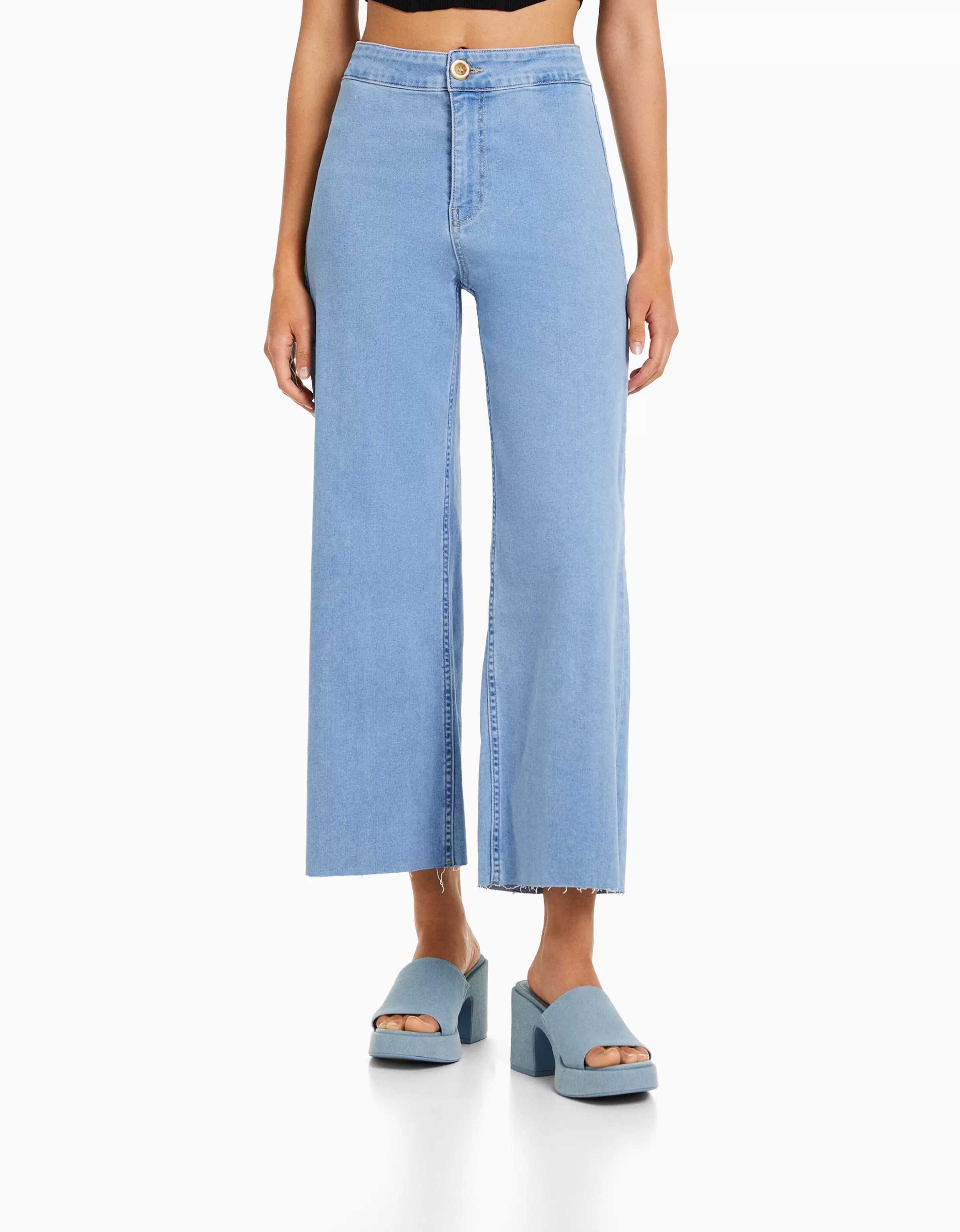 BERSHKA Jeans*Jupe-culotte jean Bleu