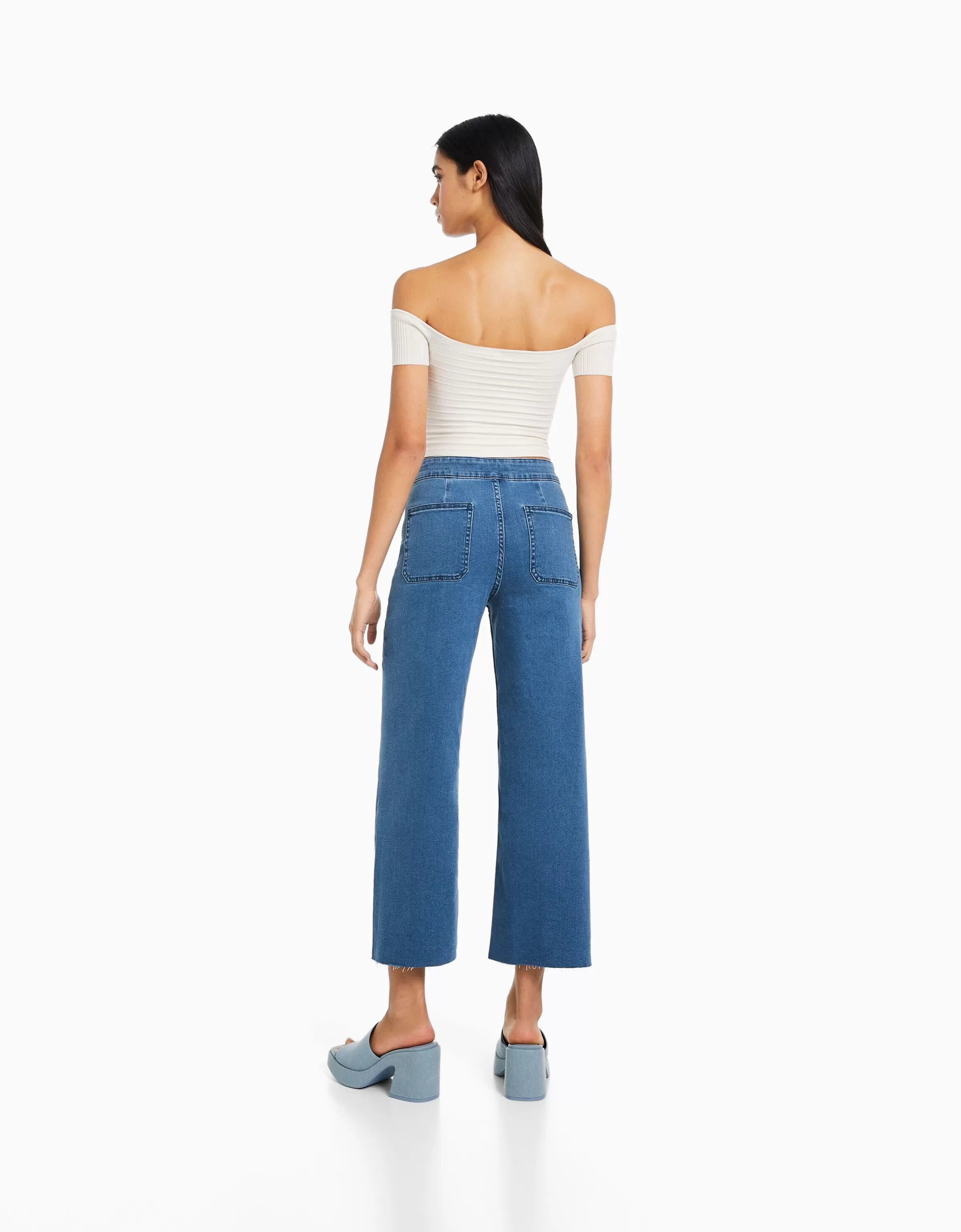 BERSHKA Jeans*Jupe-culotte jean Bleu