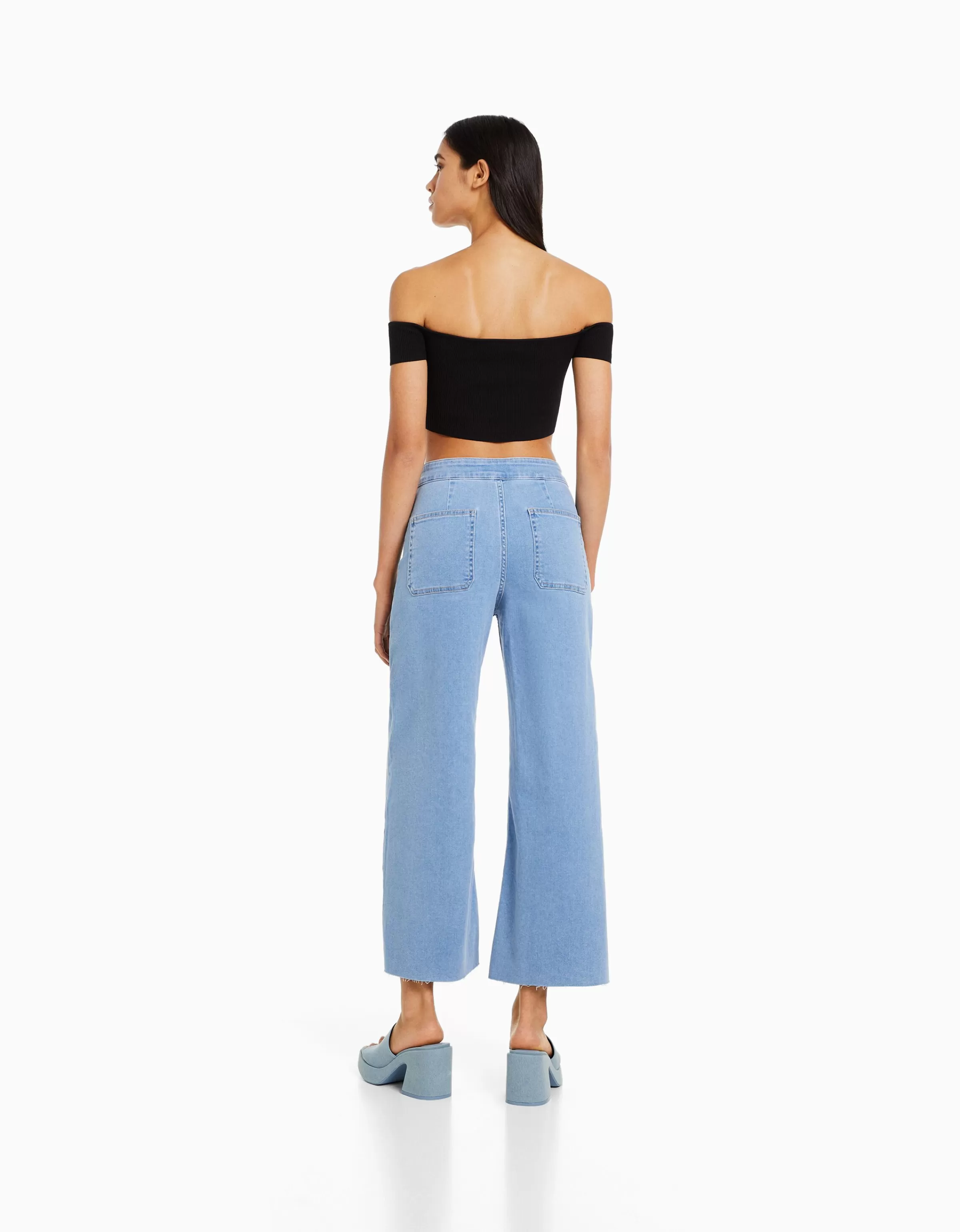 BERSHKA Jeans*Jupe-culotte jean Bleu