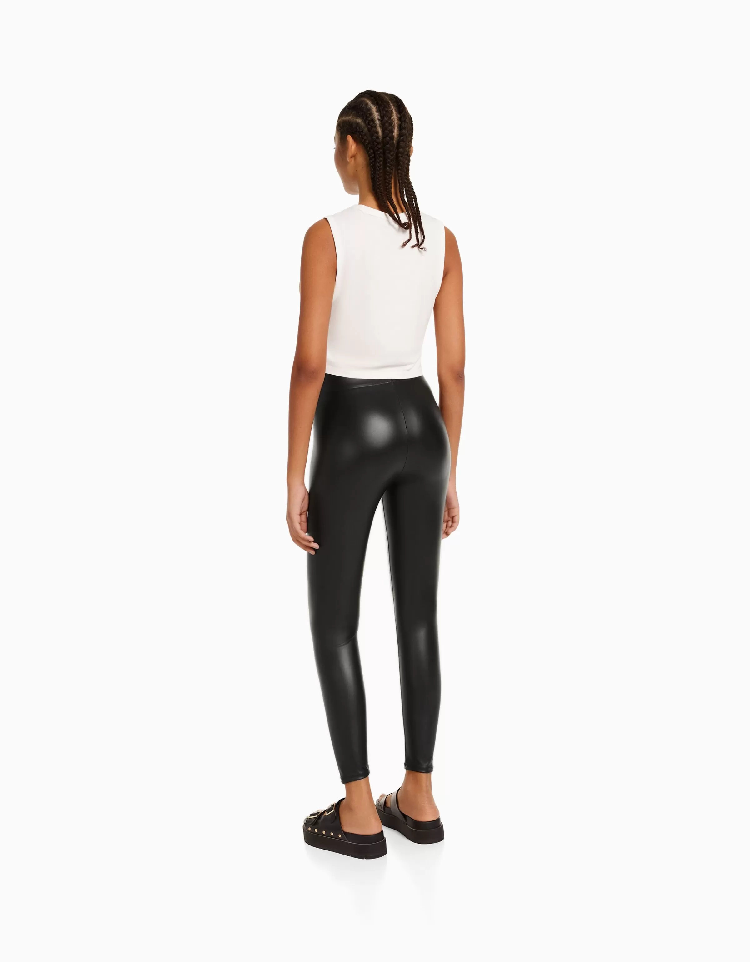 BERSHKA Pantalons*Leggings similicuir Noir