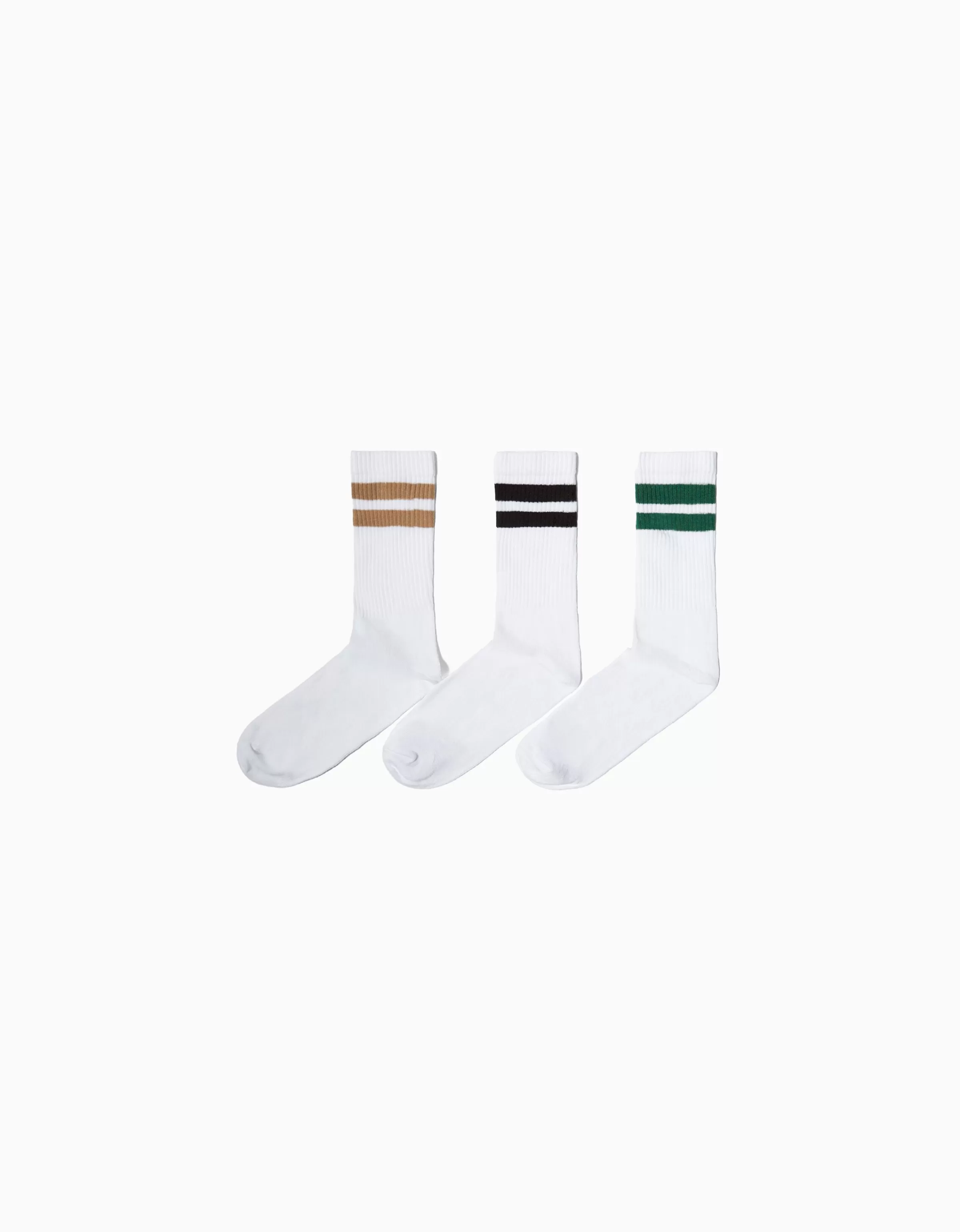 BERSHKA Chaussettes*Lot 3 paires de chaussettes rayures Blanc