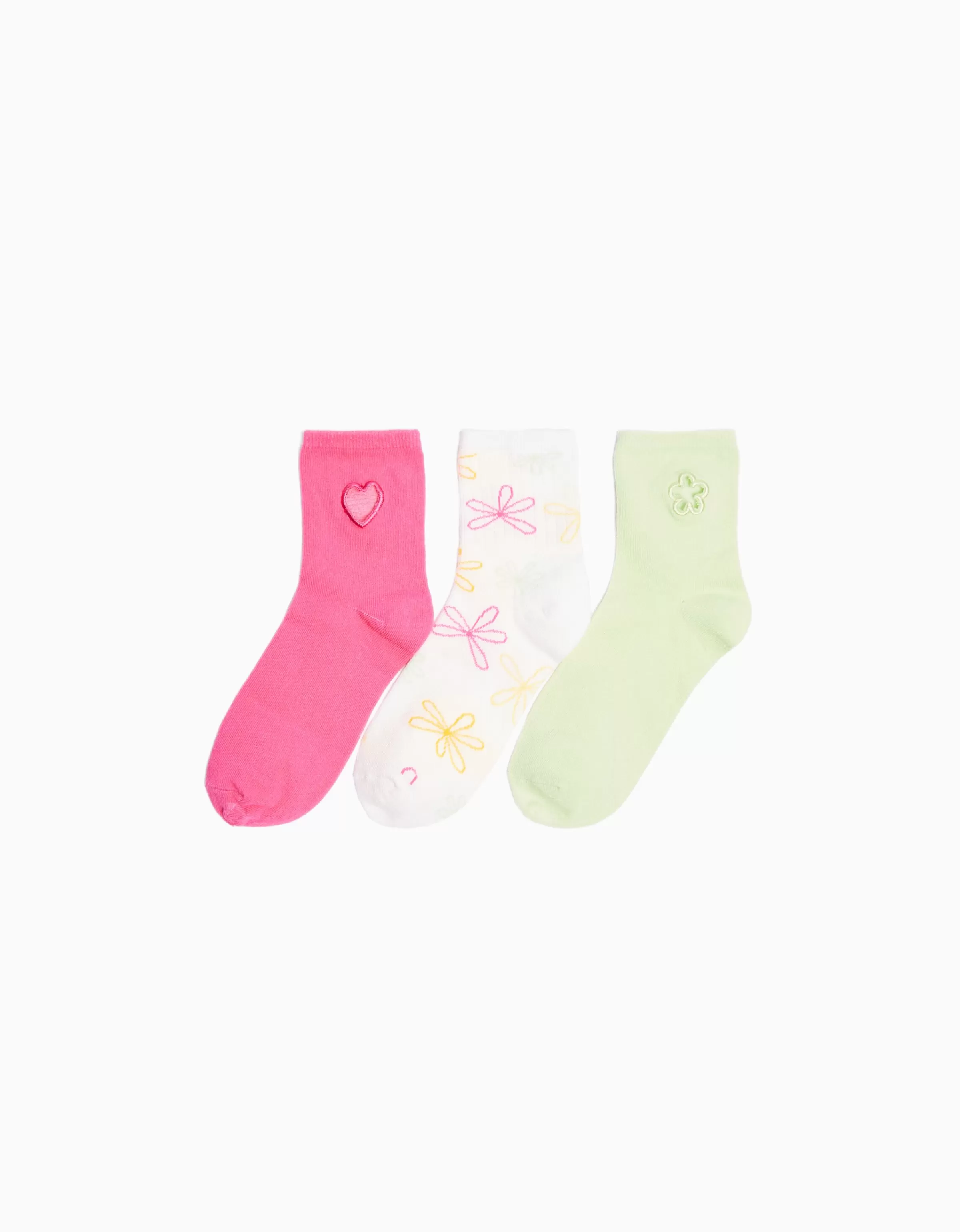 BERSHKA Tout voir*Lot 3 paires de chaussettes broderie Fuchsia