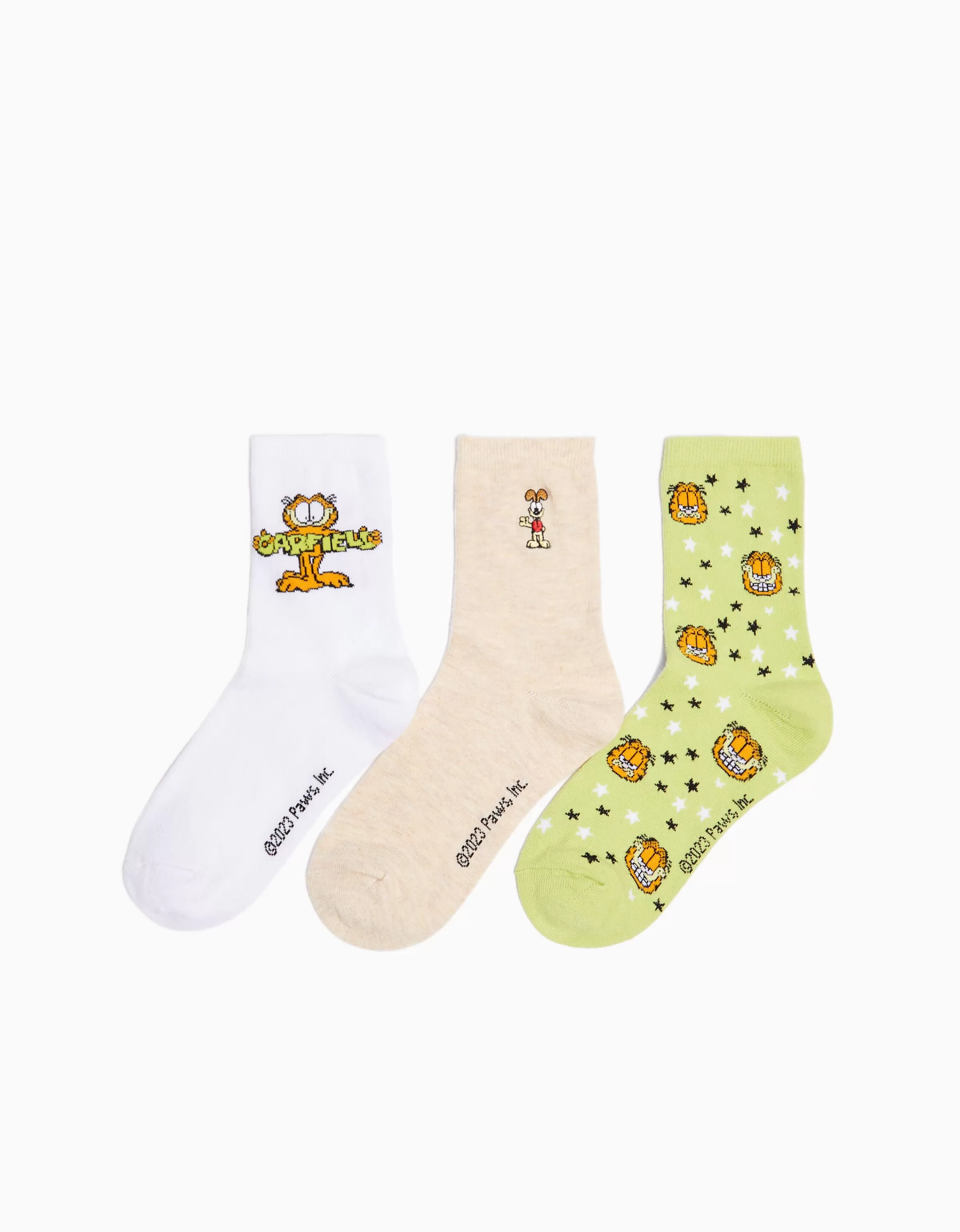 BERSHKA Cartoons*Lot 3 paires de chaussettes brodées Garfield Vert