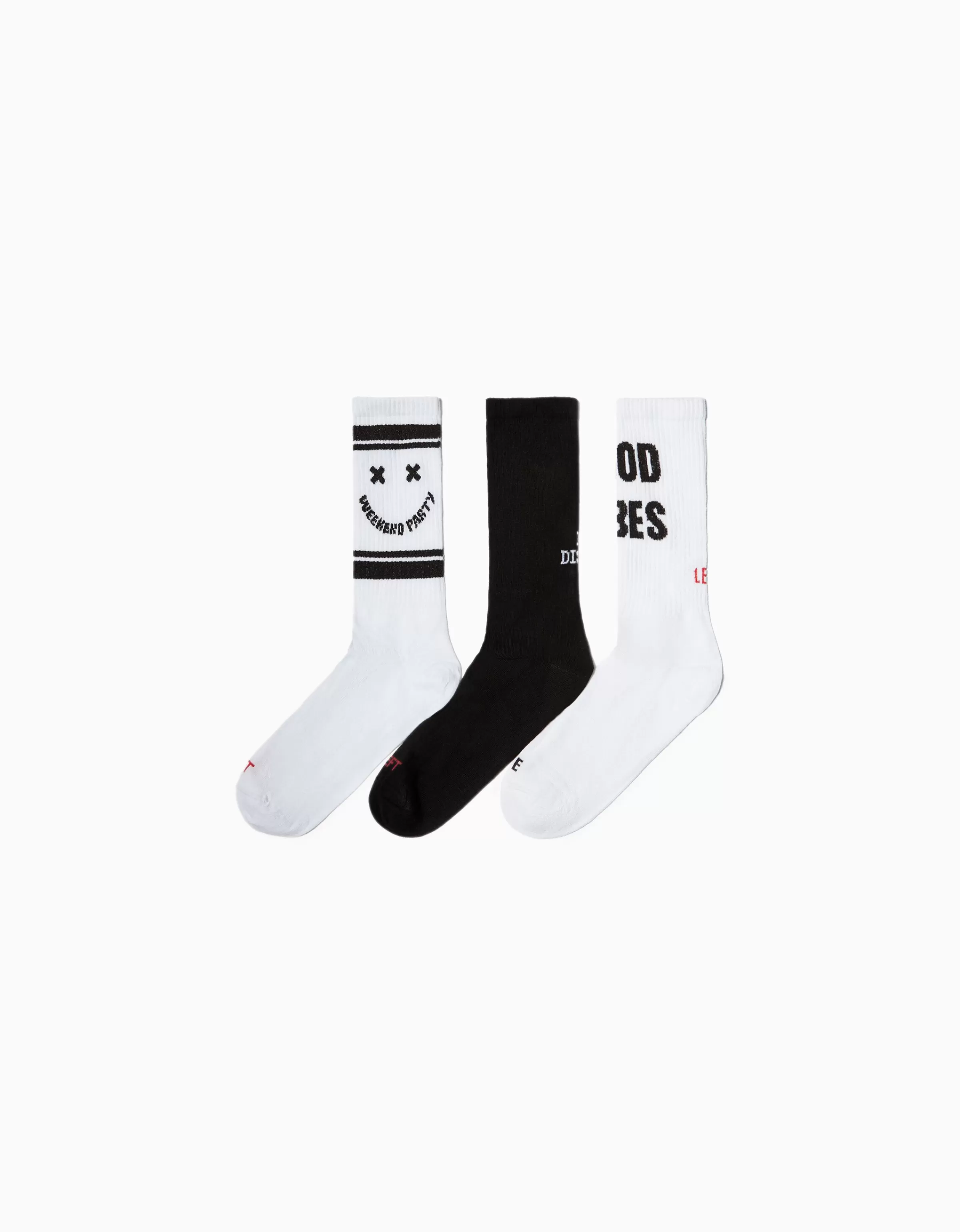 BERSHKA Chaussettes*Lot 3 paires de chaussettes imprimées Blanc