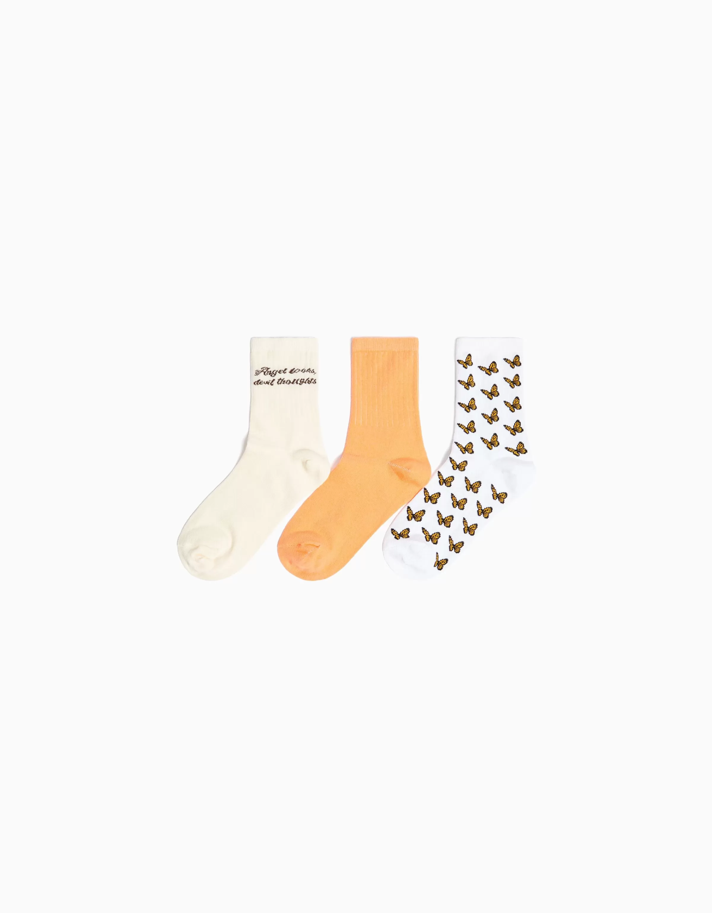 BERSHKA Chaussettes*Lot 3 paires de chaussettes imprimées Écru