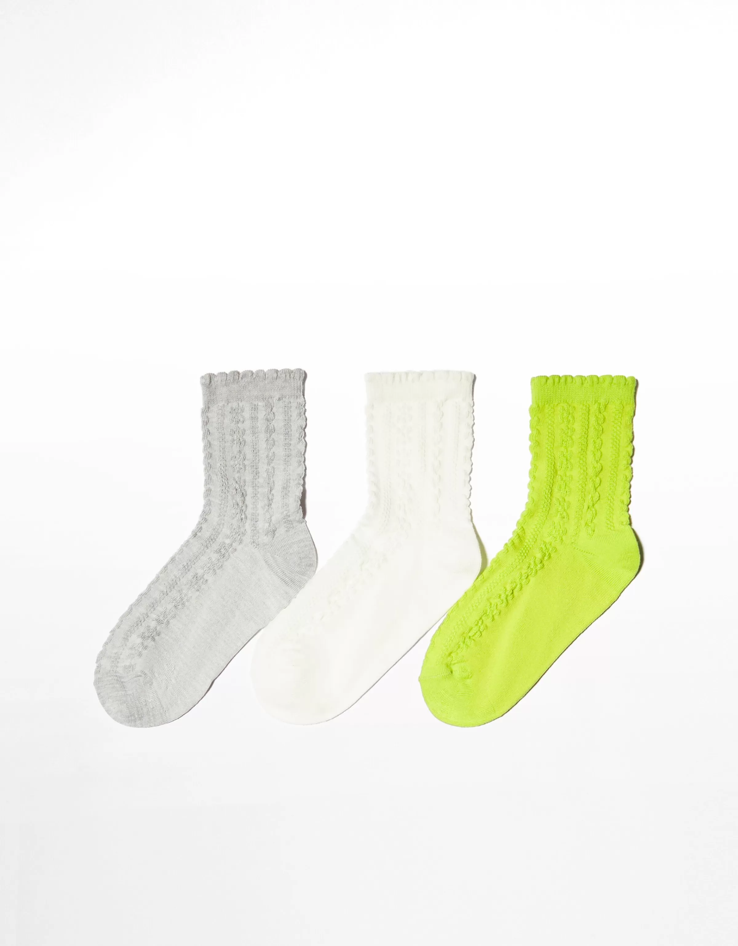 BERSHKA Chaussettes*Lot 3 paires de chaussettes texture Lime