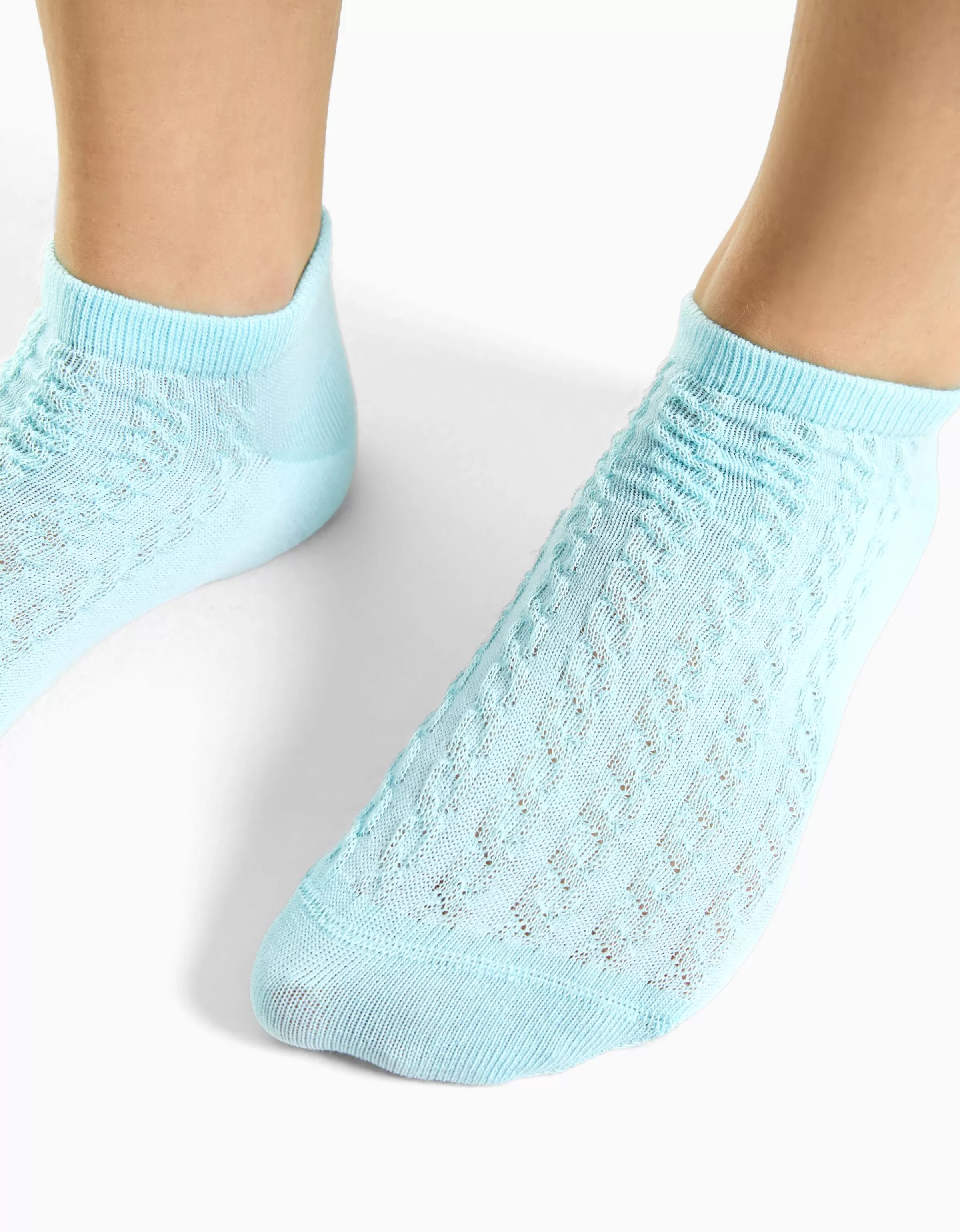 BERSHKA Chaussettes*Lot 3 socquettes texturées Bleu clair