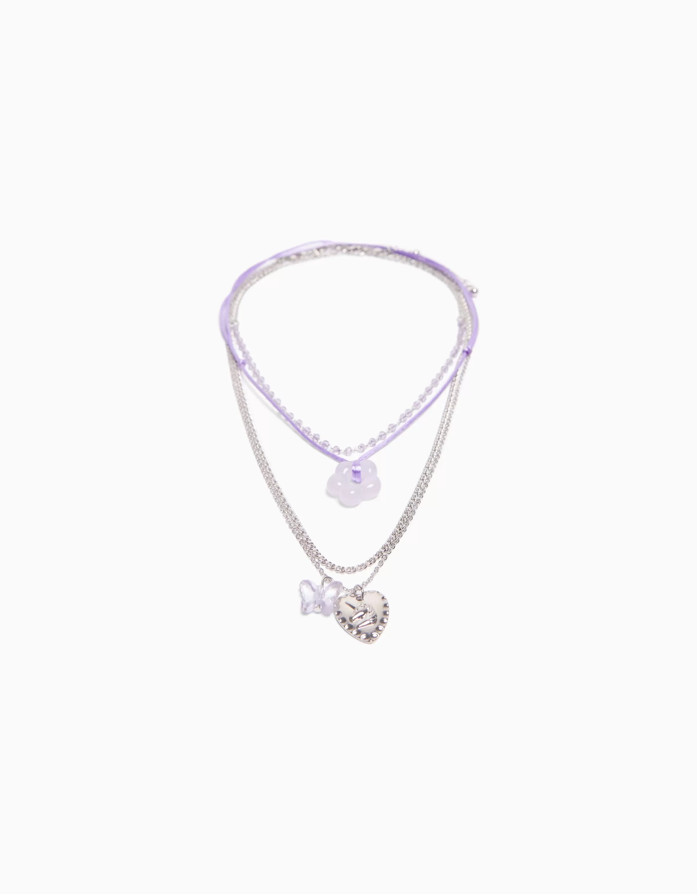 BERSHKA Tout voir*Lot 4 colliers cordon fleur charm papillon Argent