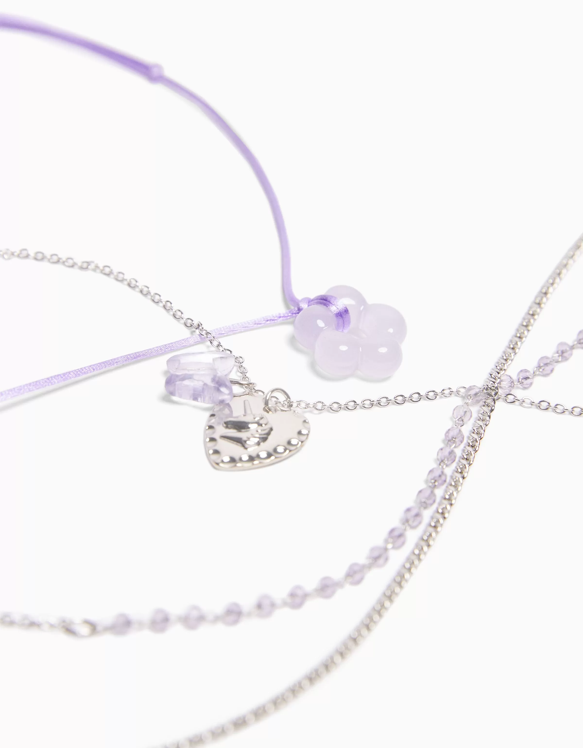 BERSHKA Tout voir*Lot 4 colliers cordon fleur charm papillon Argent