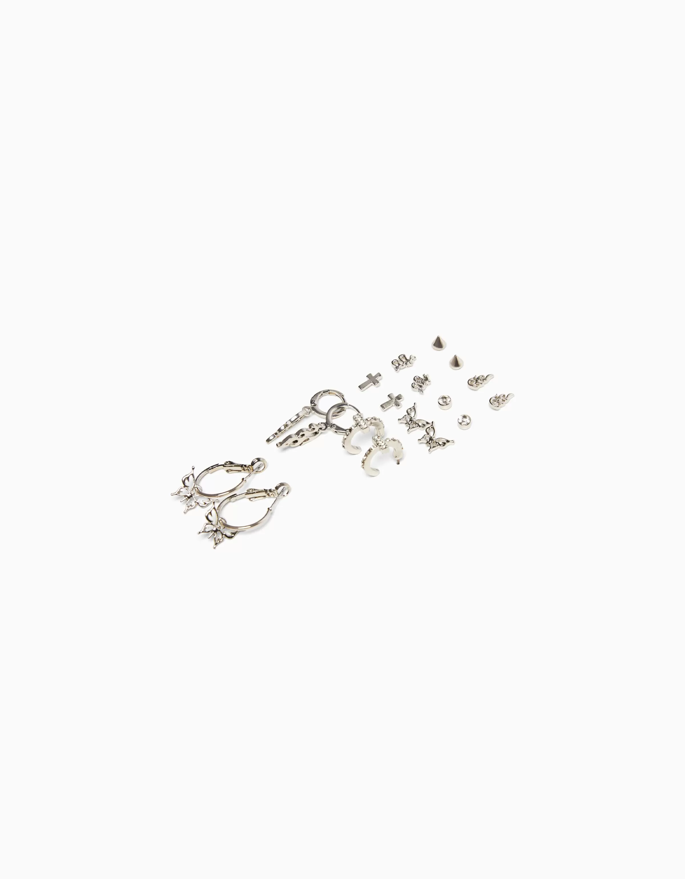 BERSHKA Tout voir*Lot 9 boucles d’oreilles edgy Argent