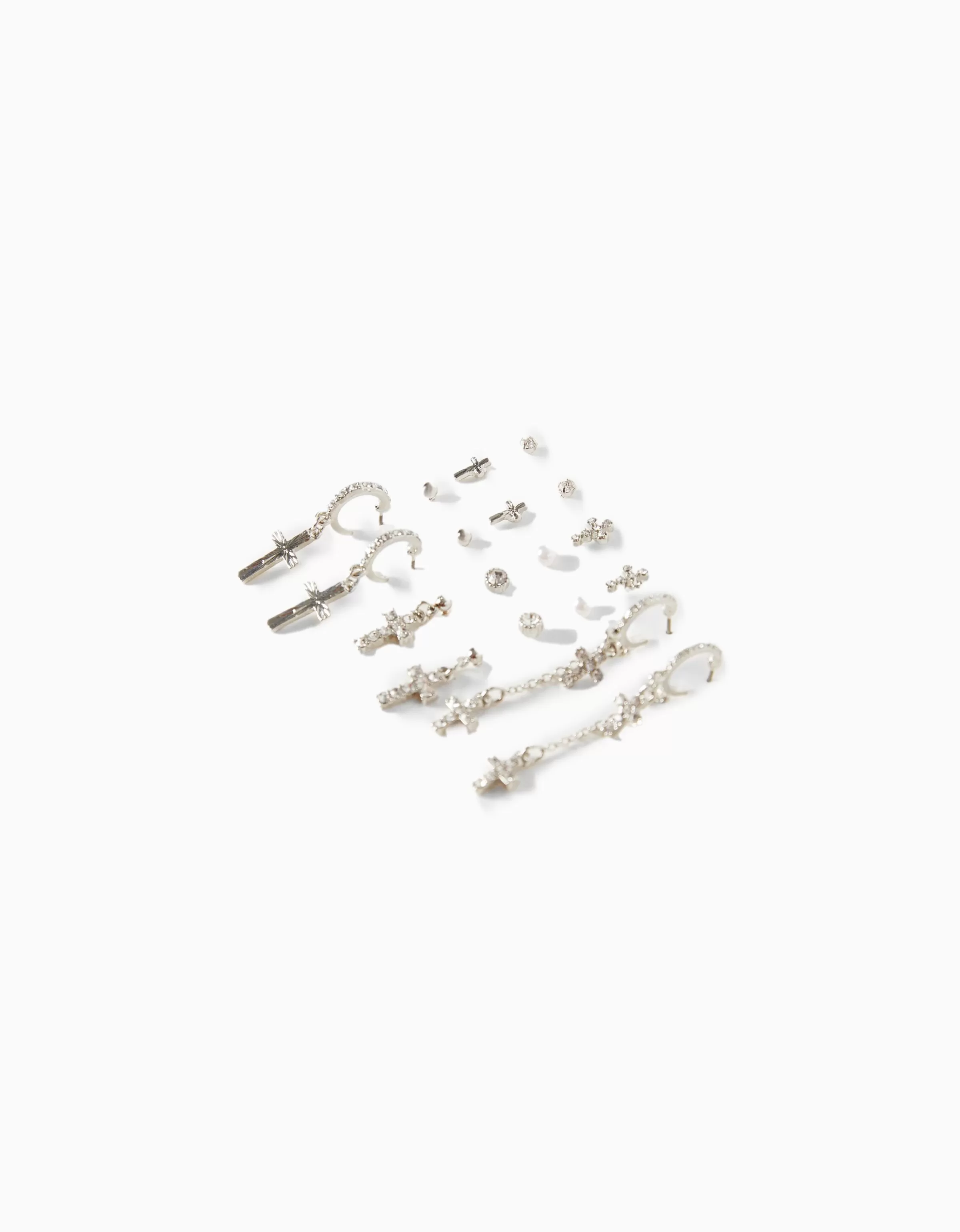 BERSHKA Tout voir*Lot 9 paires de boucles d’oreilles croix Argent