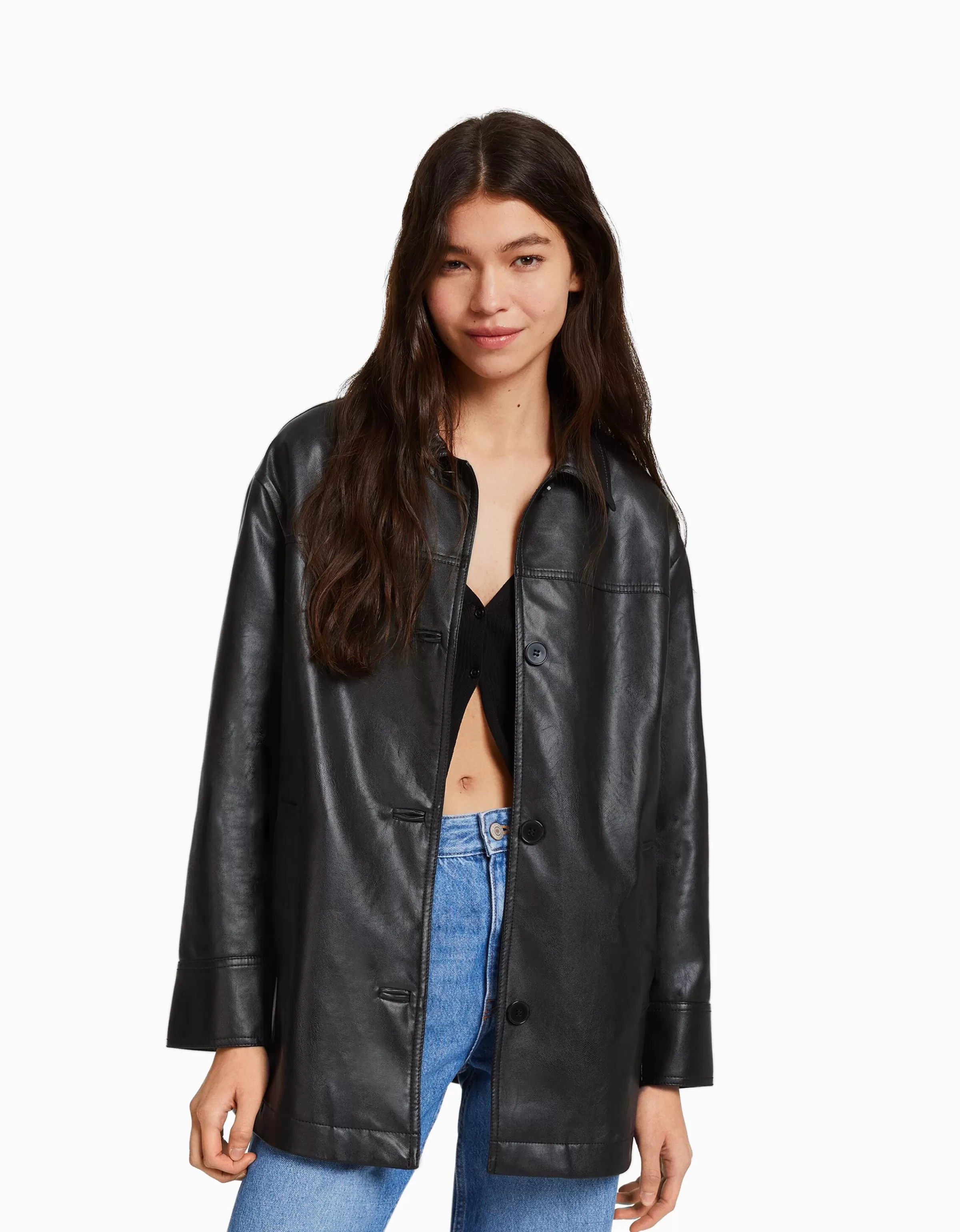 BERSHKA Vêtements*Manteau court similicuir Noir