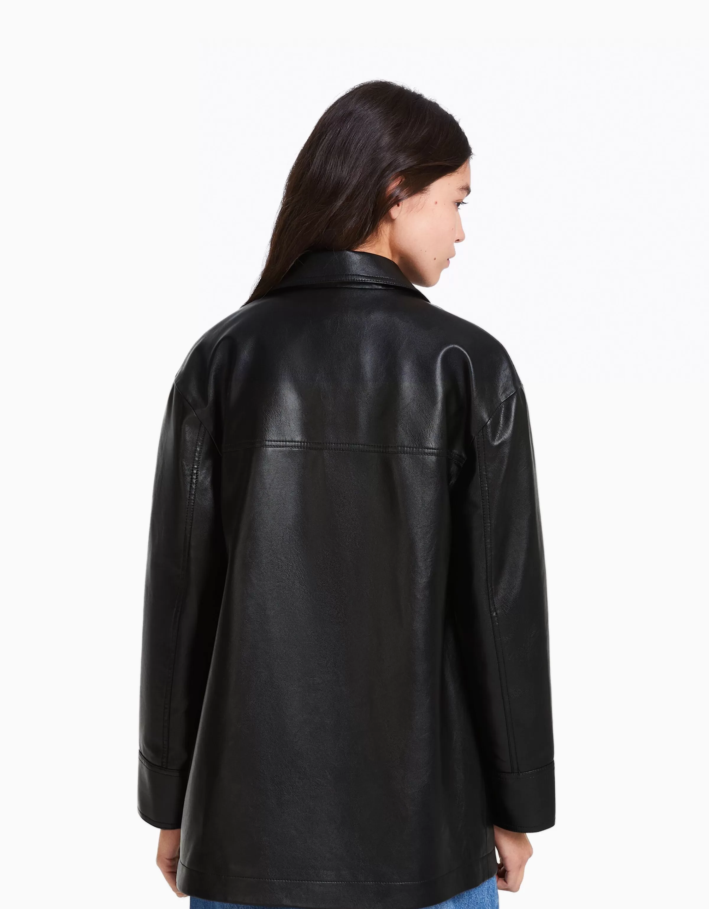 BERSHKA Vêtements*Manteau court similicuir Noir