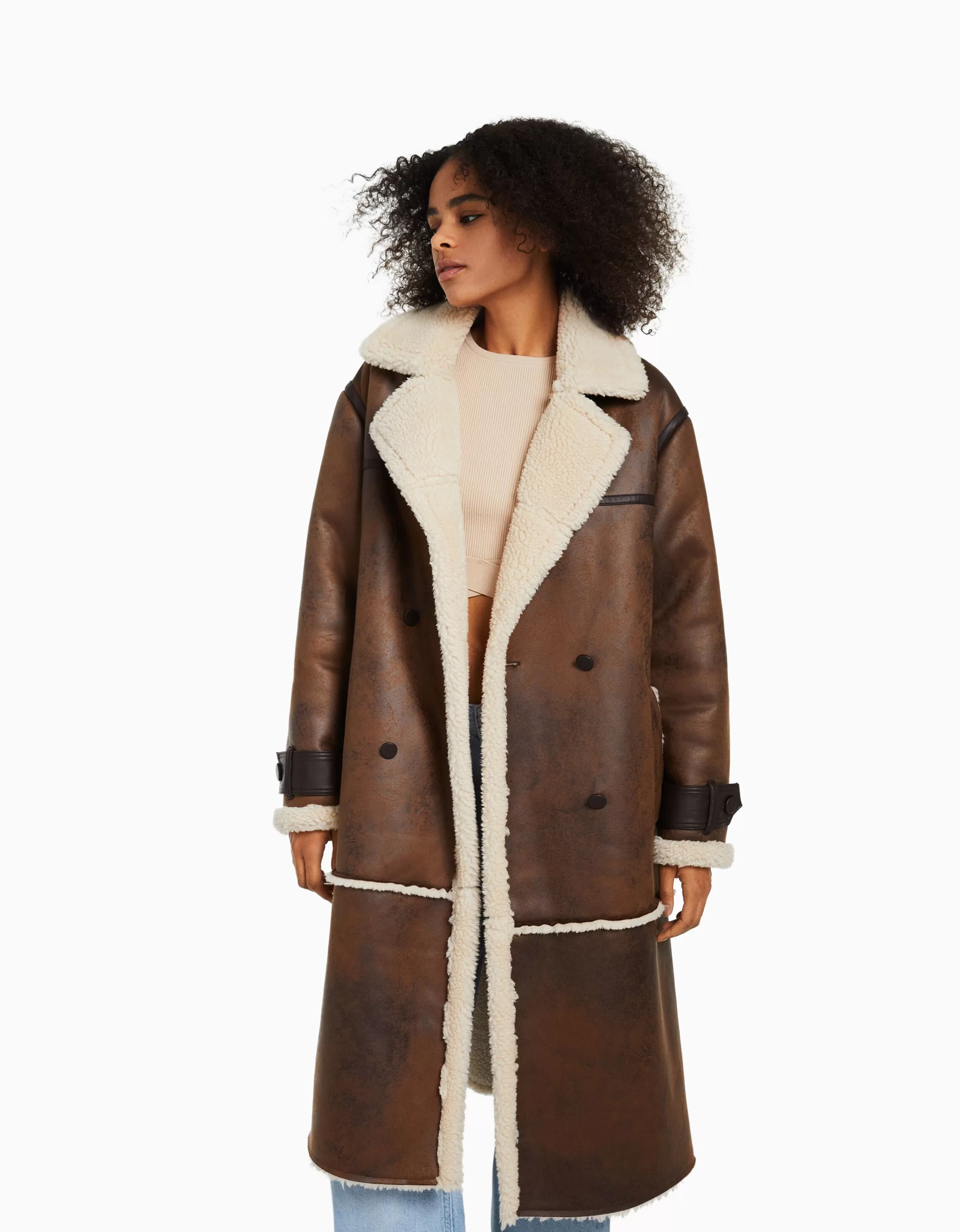 BERSHKA Trenchs et manteaux*Manteau long double face Marron