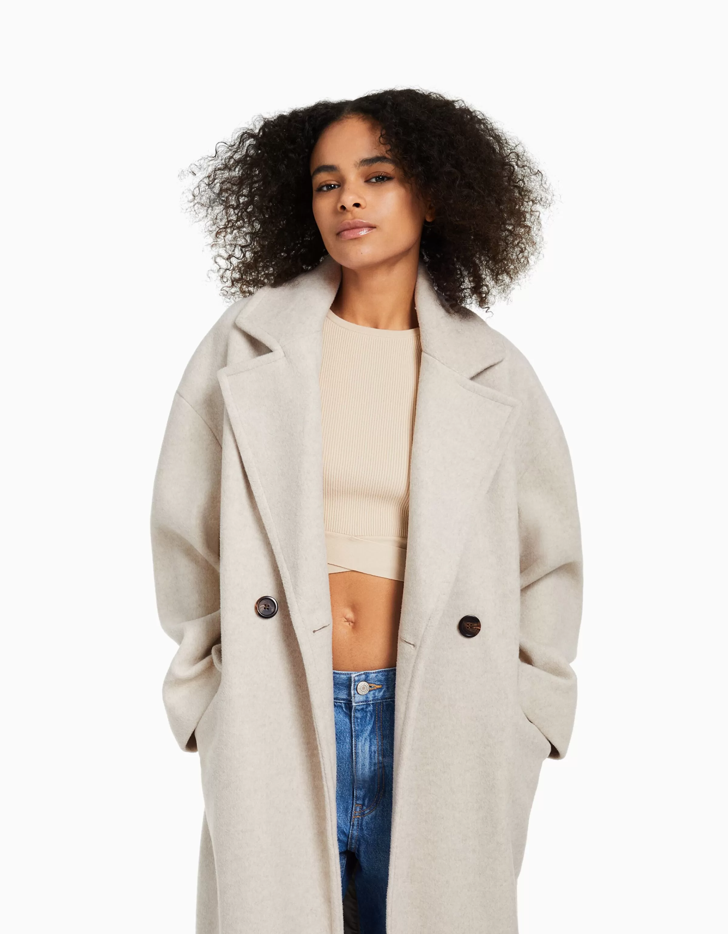 BERSHKA Trenchs et manteaux*Manteau long épaules tombantes Noir