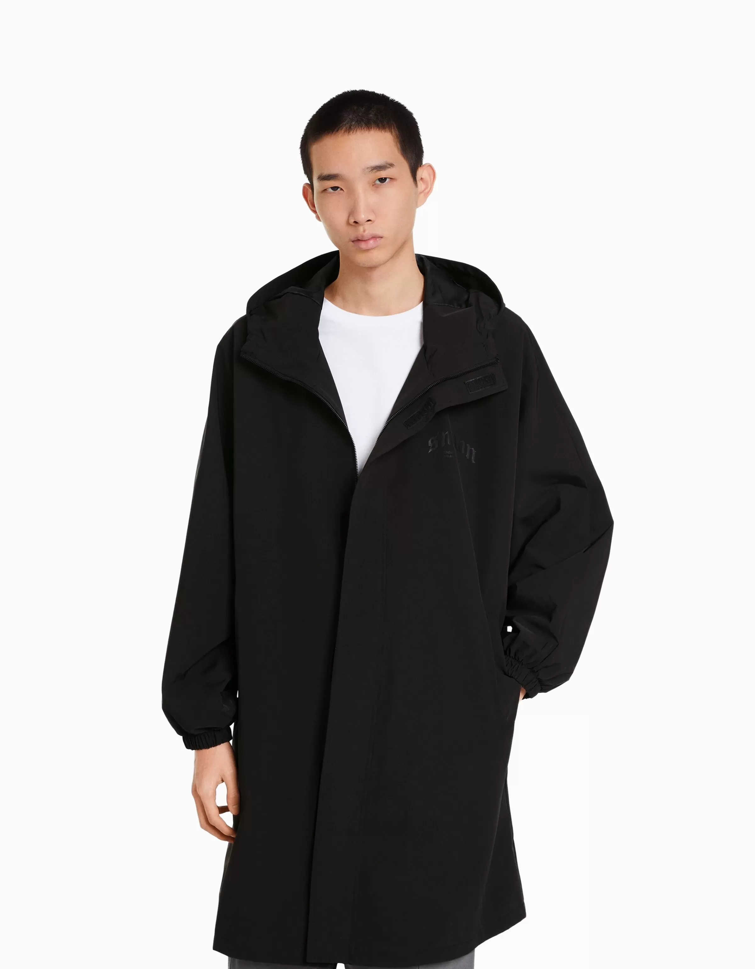 BERSHKA Blousons et manteaux*Manteau parka oversize effet nylon Noir