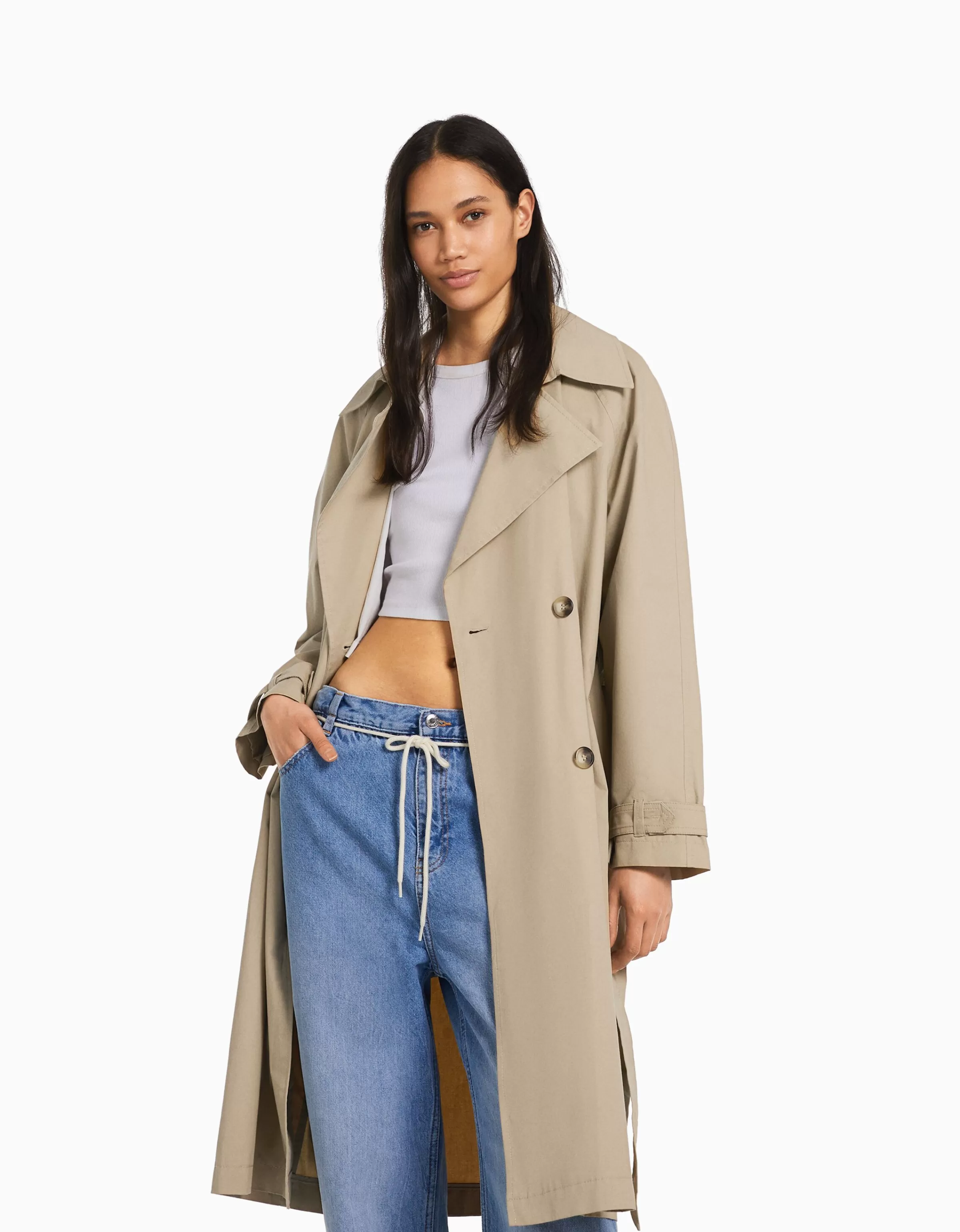 BERSHKA Best sellers*Manteau trench coton Camel