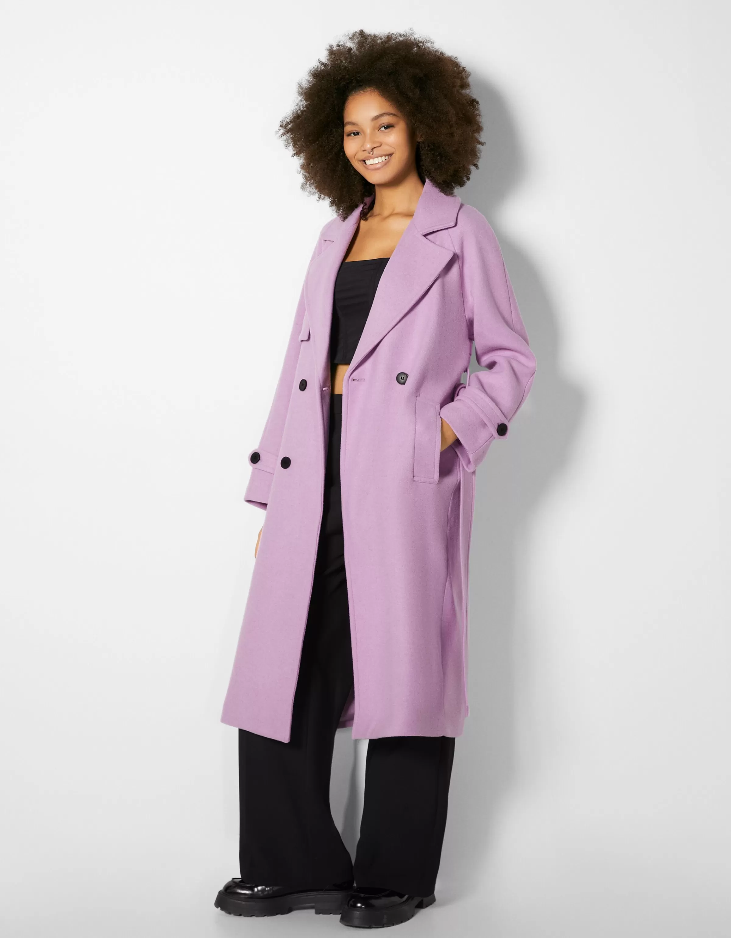 BERSHKA Trenchs et manteaux*Manteau trench laine Violet