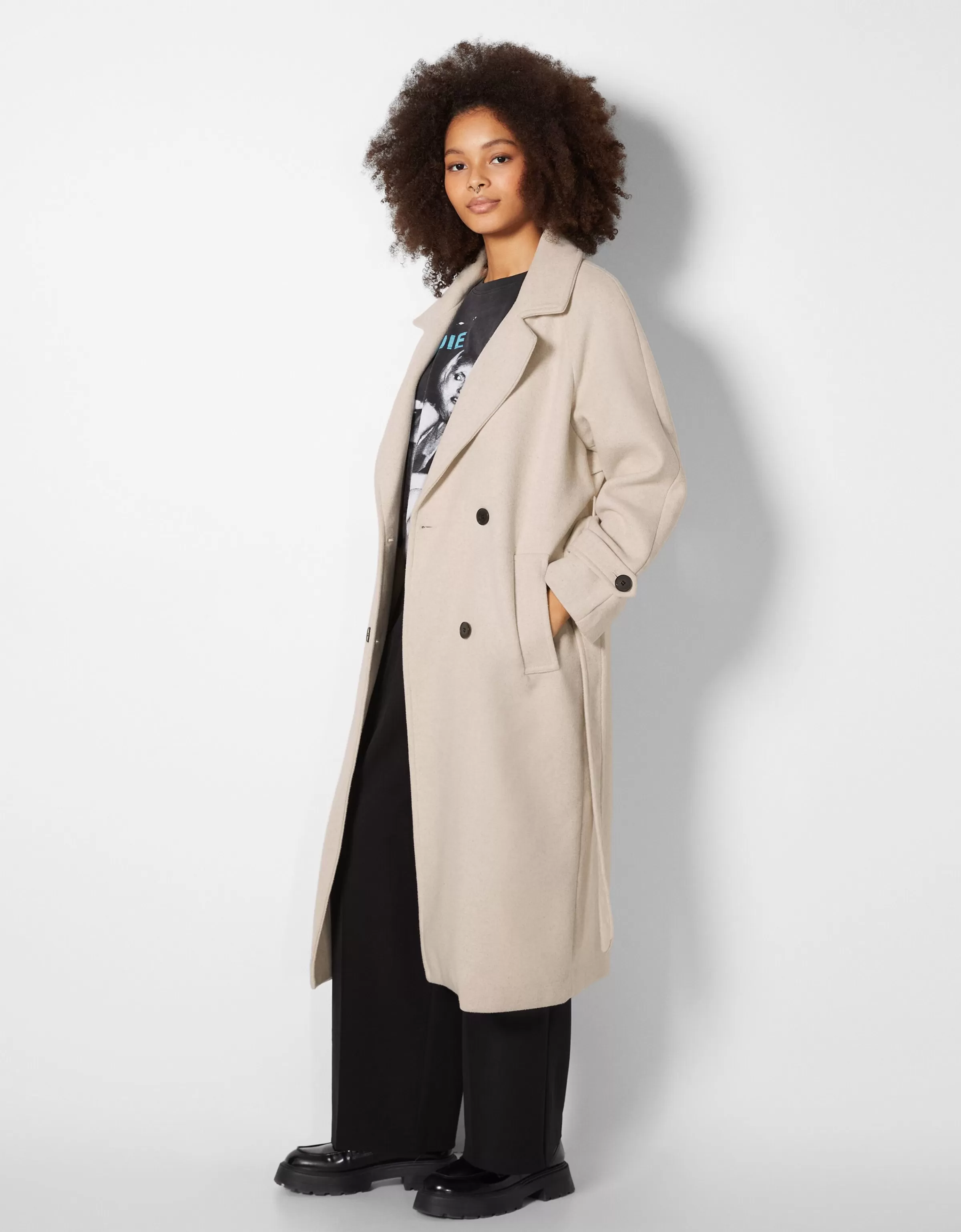 BERSHKA Trenchs et manteaux*Manteau trench laine mélangée Violet