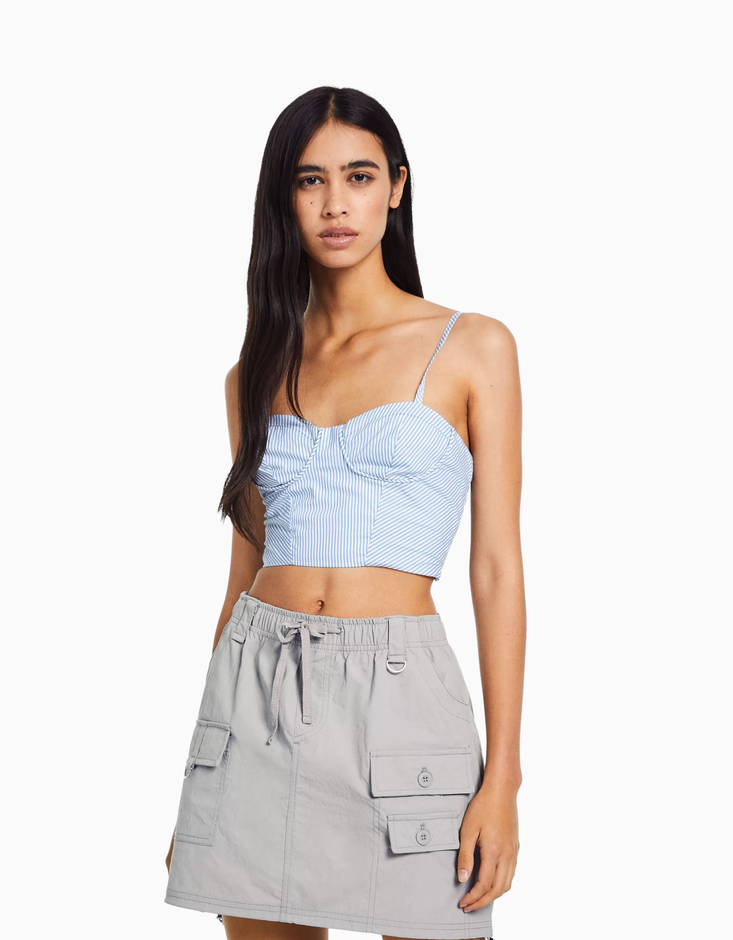 BERSHKA Vêtements*Minijupe cargo coton multipoches Gris